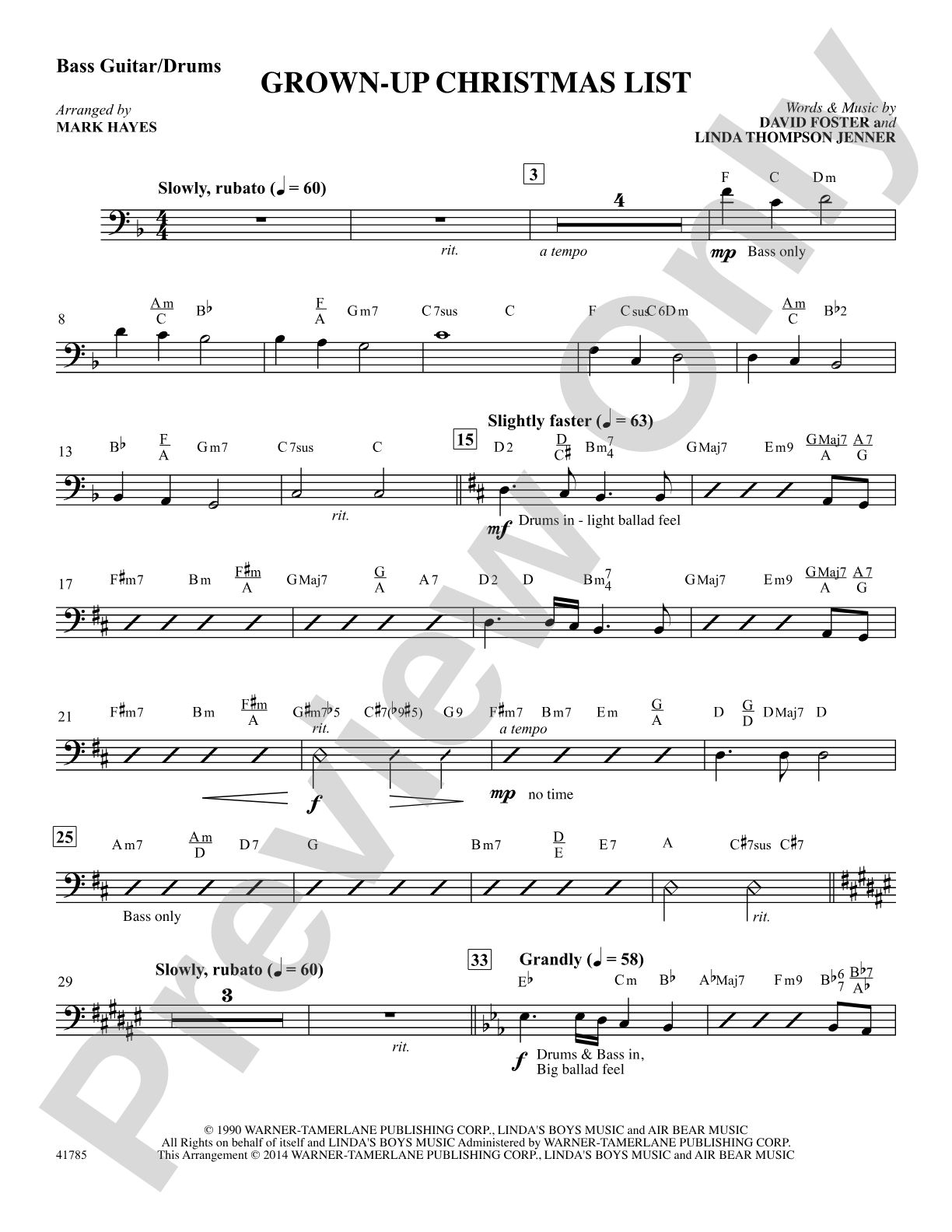 Grown-Up Christmas List: Electrc Bass and Drumset: Choral SoundPax