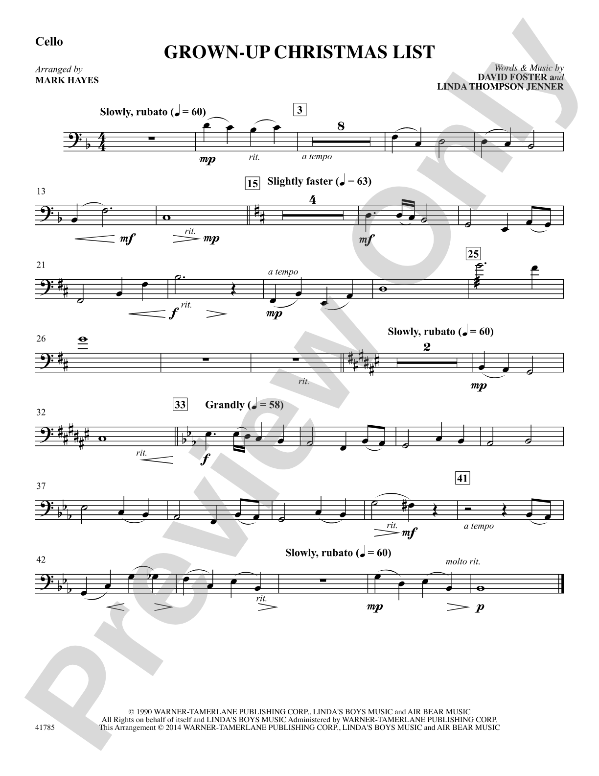 Grown-Up Christmas List: Cello: Choral SoundPax