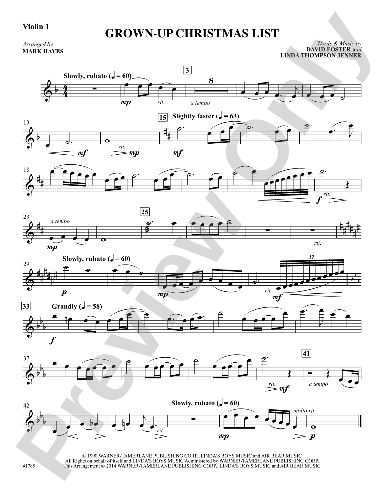 Grown-Up Christmas List: Violin 1: Choral SoundPax