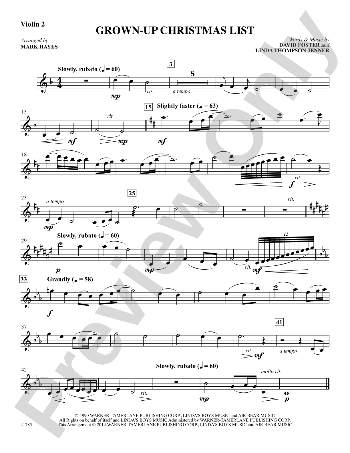 Grown-Up Christmas List: Violin 2: Choral SoundPax