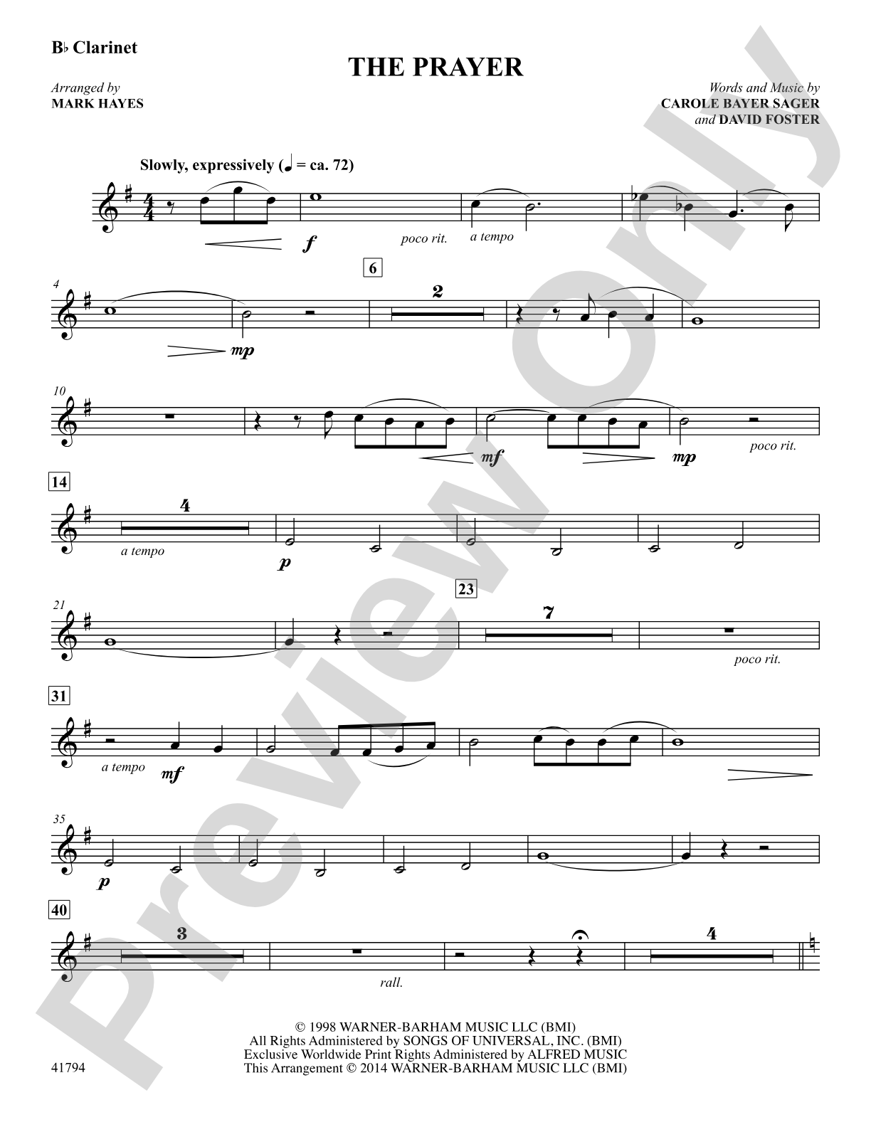 The Prayer: Clarinet: Choral SoundPax