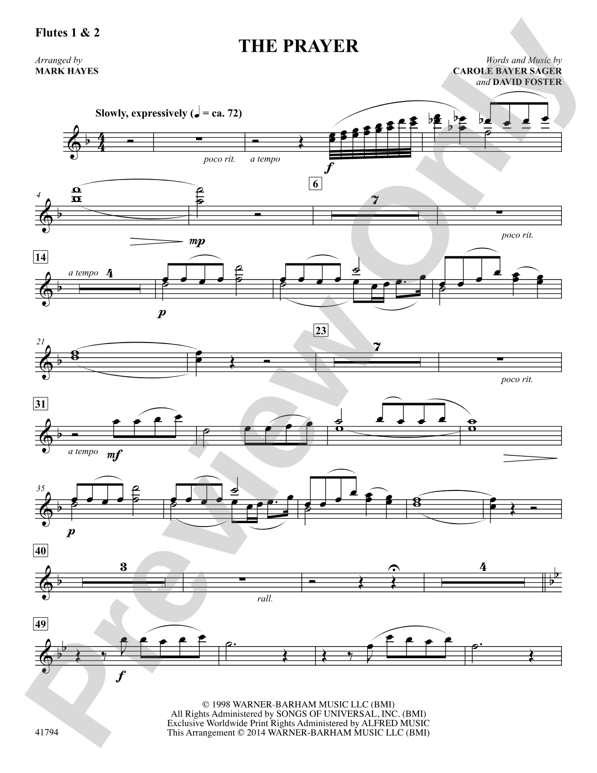 The Prayer: Flutes 1 & 2: Choral SoundPax