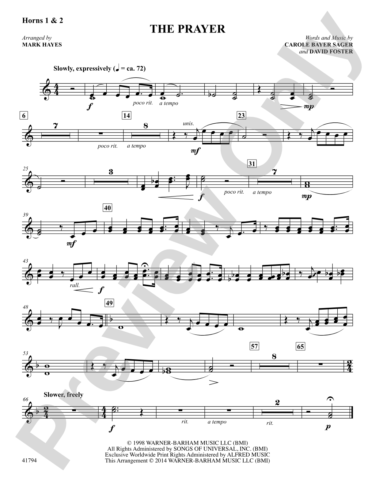 The Prayer: Horn 1: Choral SoundPax
