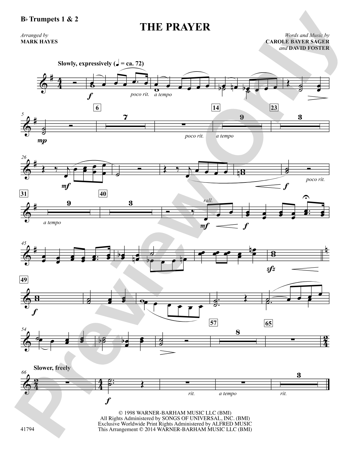 The Prayer: Trumpet 1: Choral SoundPax
