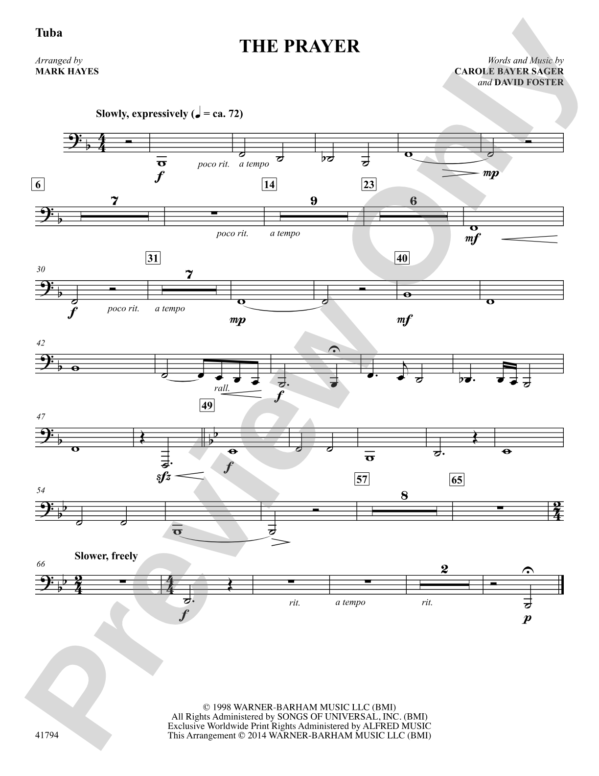 The Prayer: Tuba: Choral SoundPax