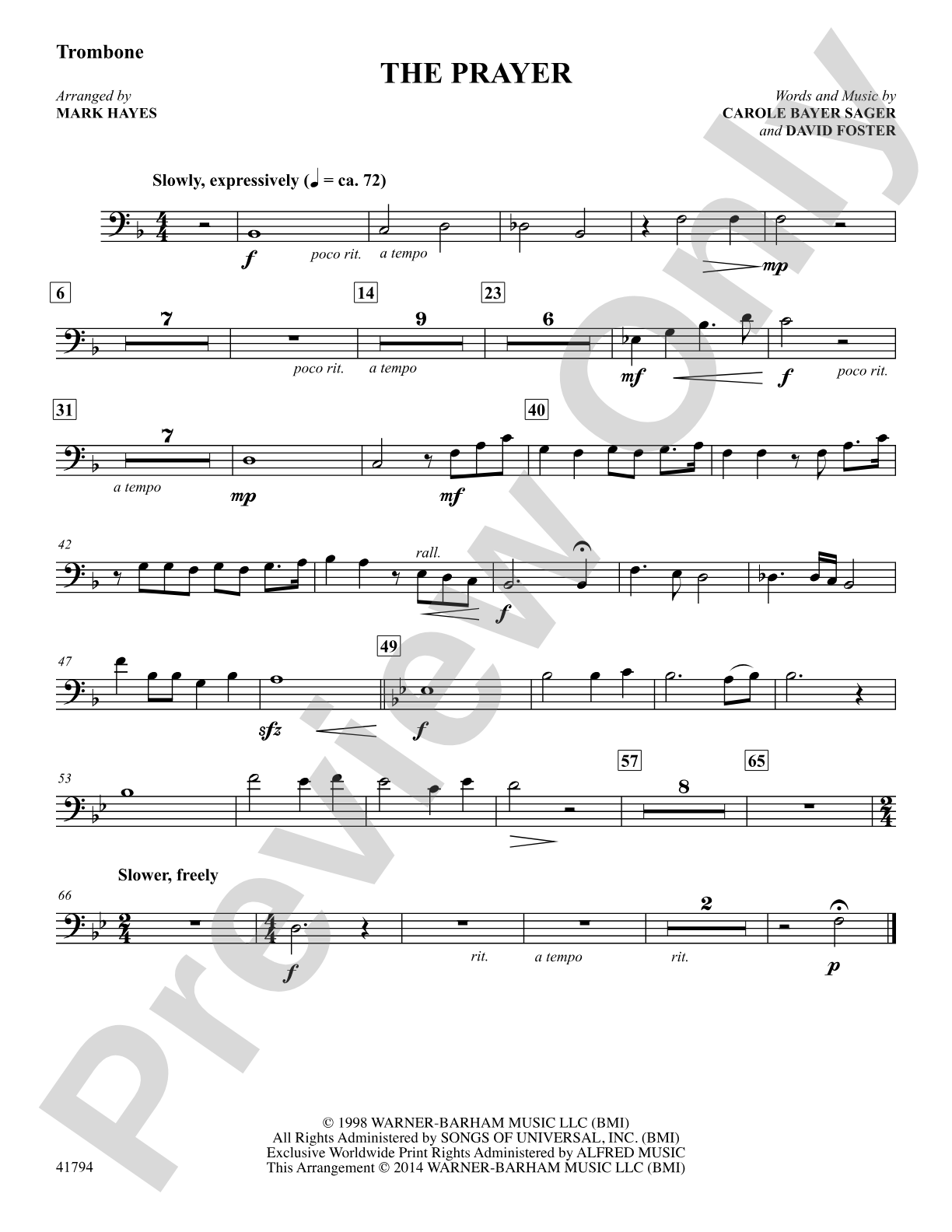 The Prayer: Trombone: Choral SoundPax