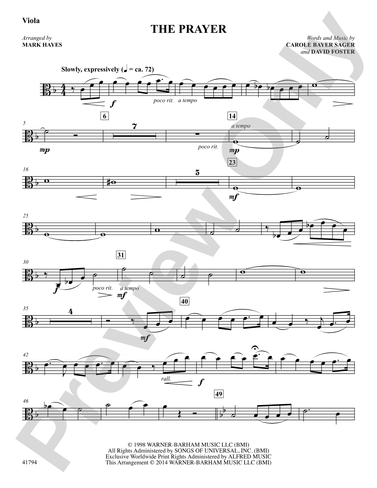 The Prayer: Viola: Choral SoundPax