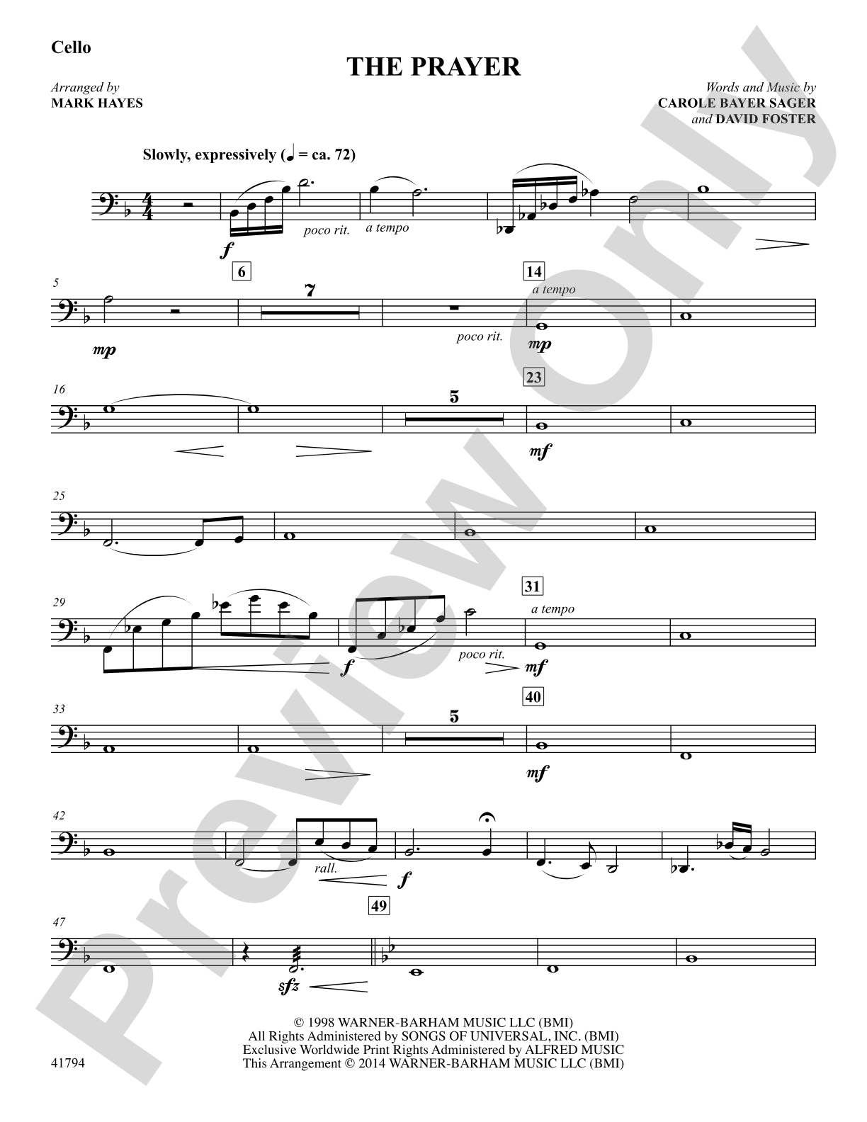 The Prayer: Cello: Choral SoundPax