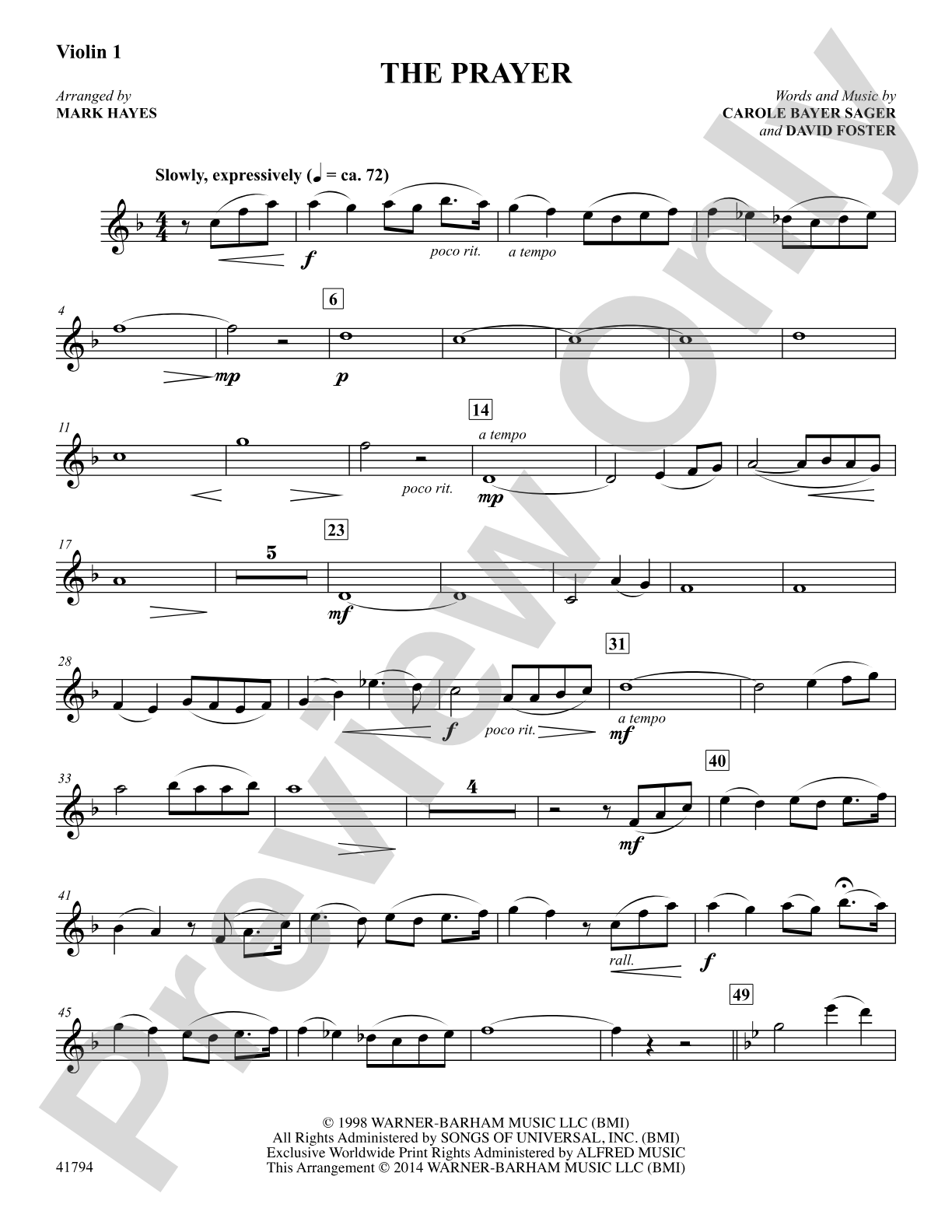 The Prayer: Violin 1: Choral SoundPax