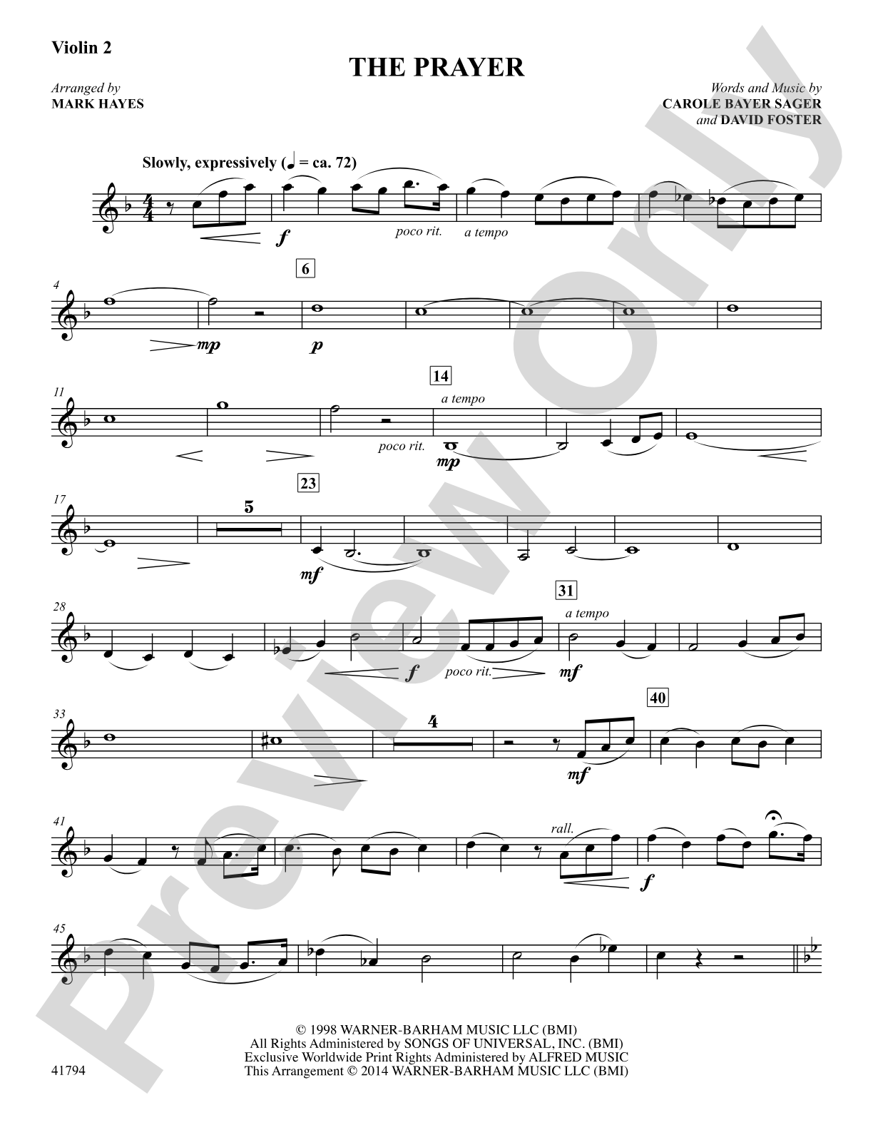 The Prayer: Violin 2: Choral SoundPax