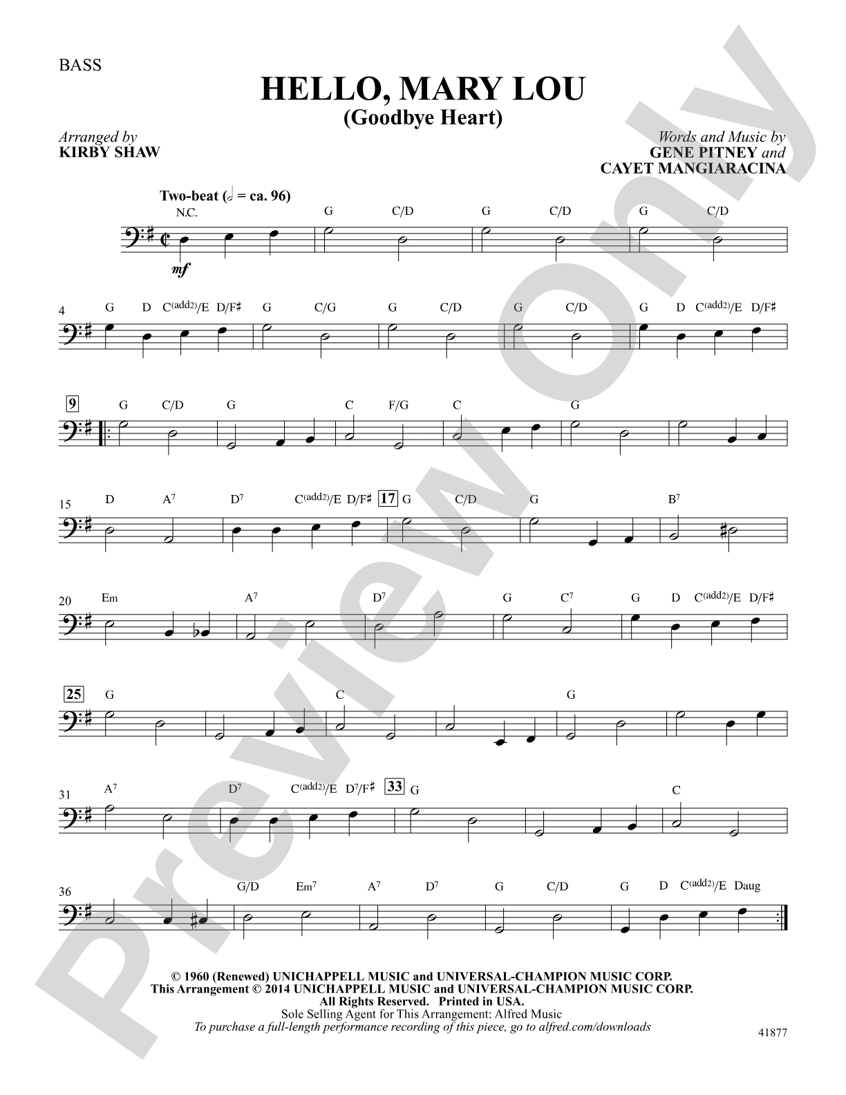 Hello, Mary Lou: Bass: Choral SoundPax