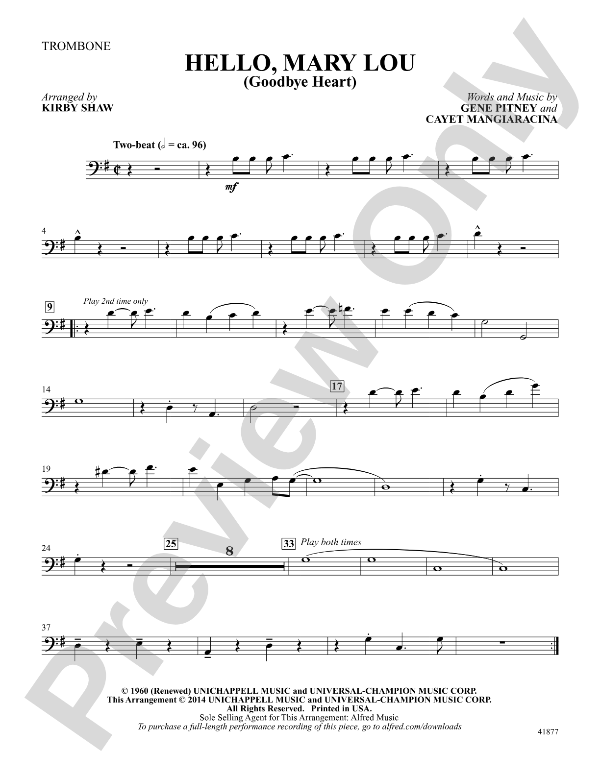 Hello, Mary Lou: Trombone: Choral SoundPax