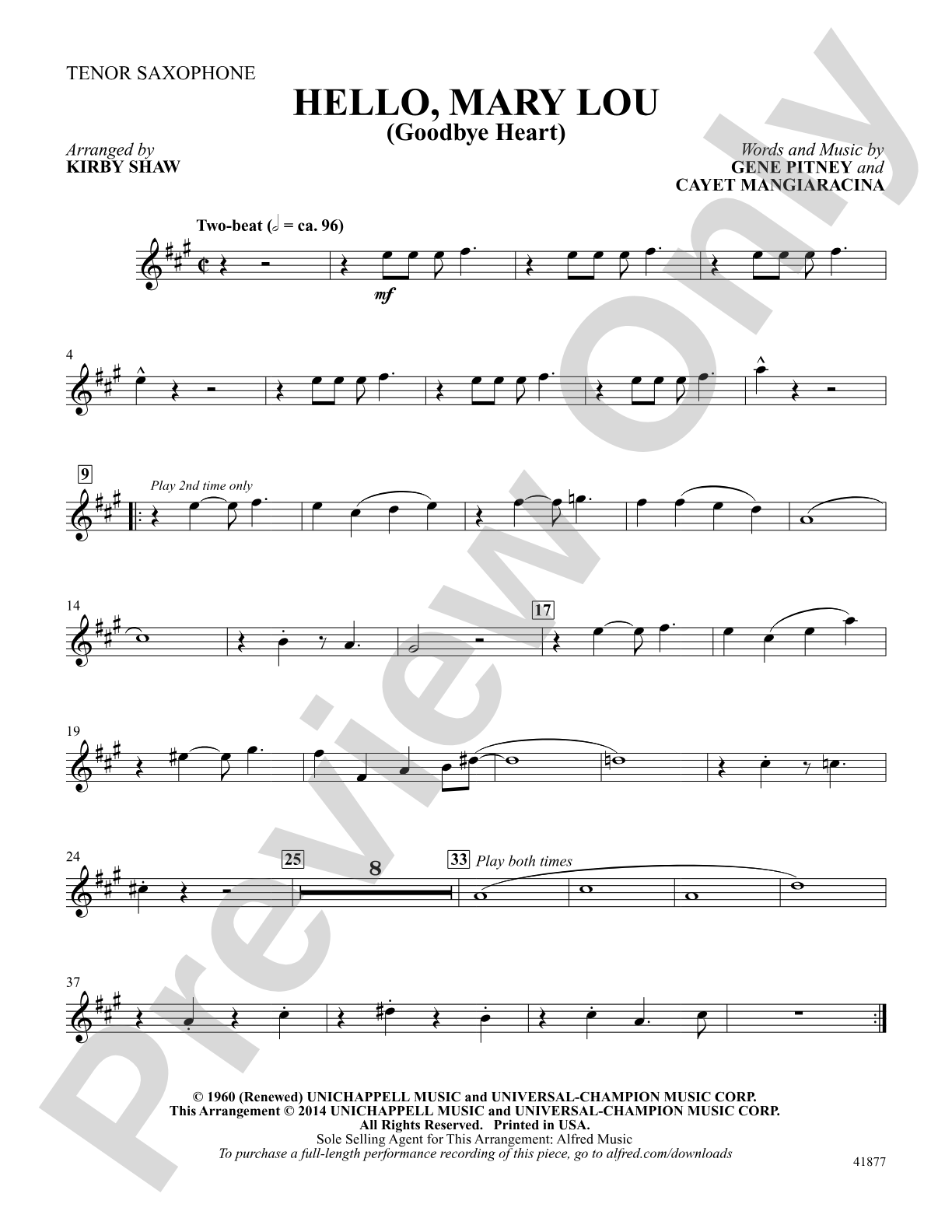 Hello, Mary Lou: Tenor Saxophone: Choral SoundPax