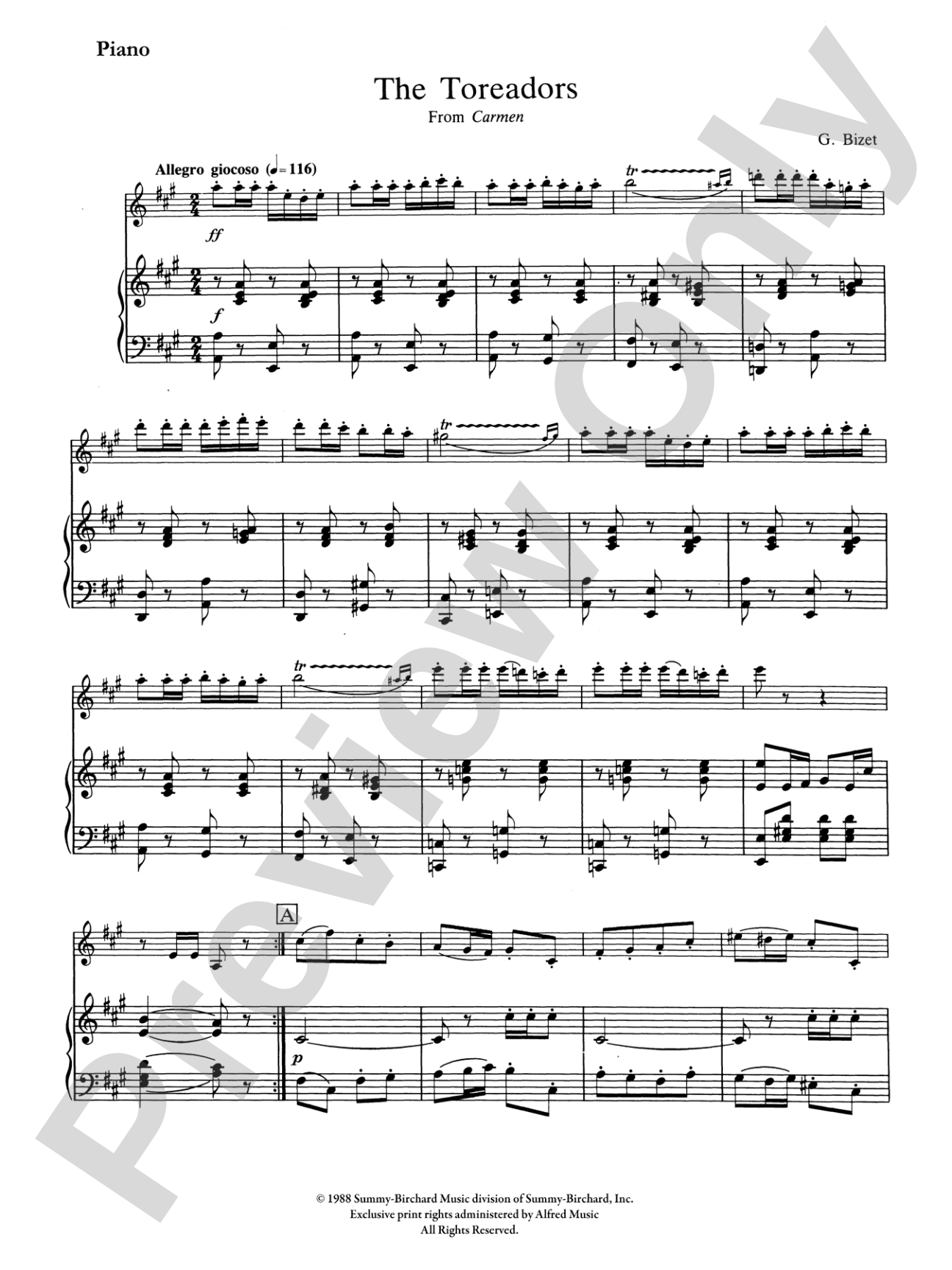 The Toreadors from Carmen: Piano Accompaniment