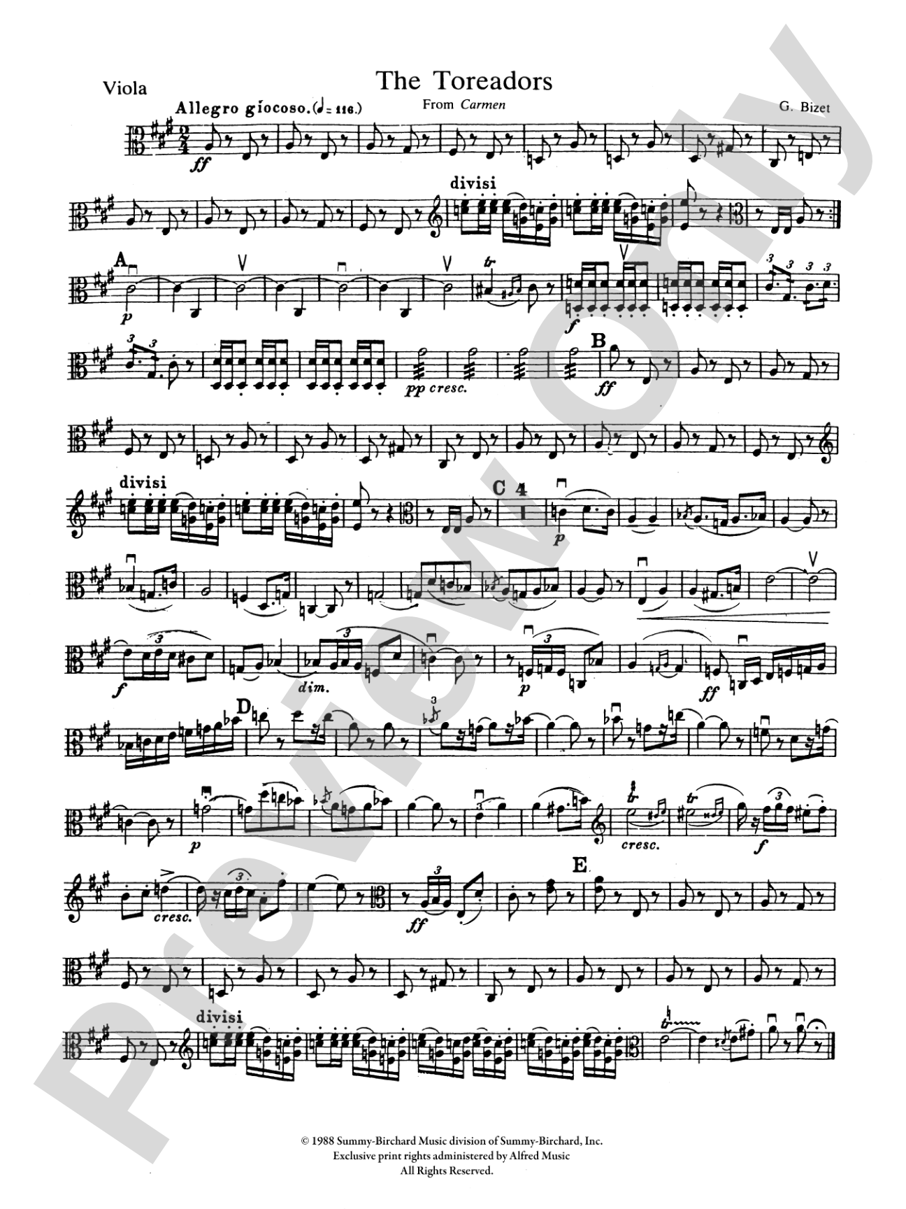 The Toreadors from Carmen: Viola