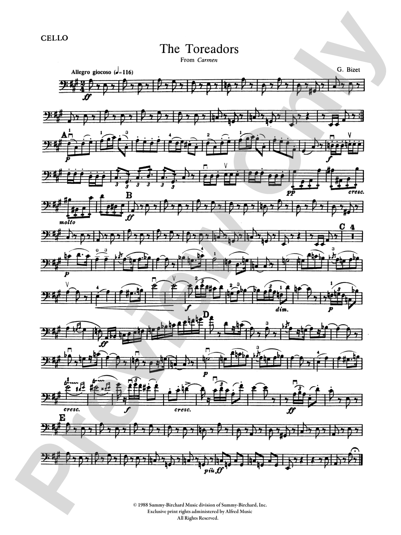 The Toreadors from Carmen: Cello