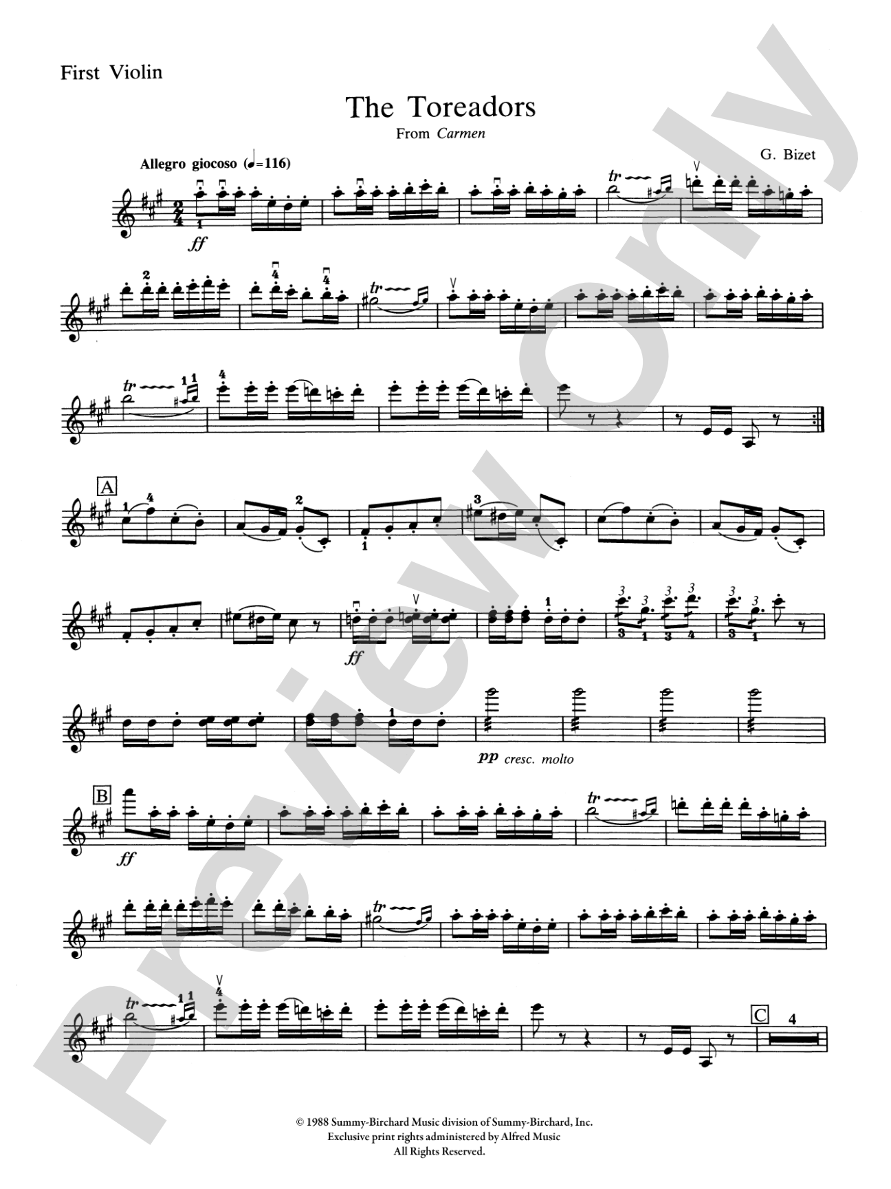 The Toreadors from Carmen: 1st Violin