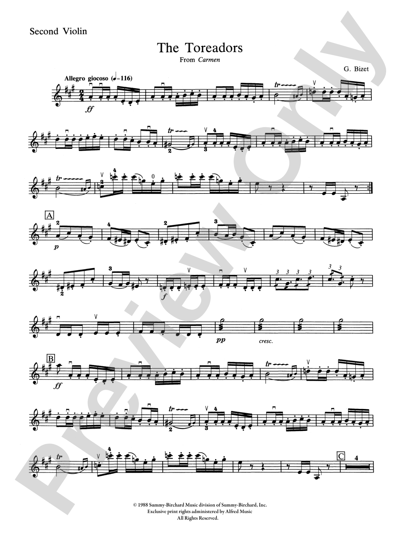 The Toreadors from Carmen: 2nd Violin