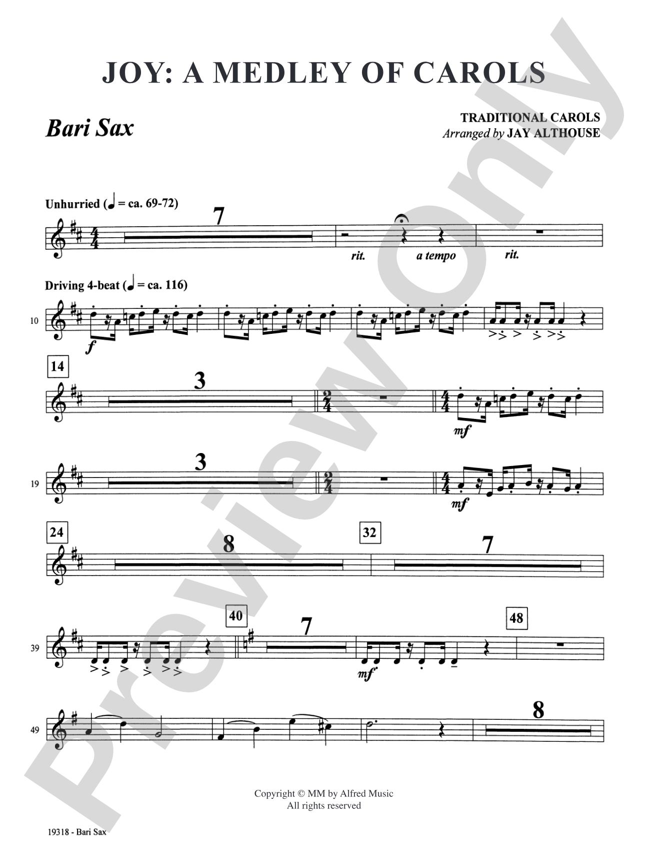 Joy: A Medley of Carols: E-flat Baritone Saxophone
