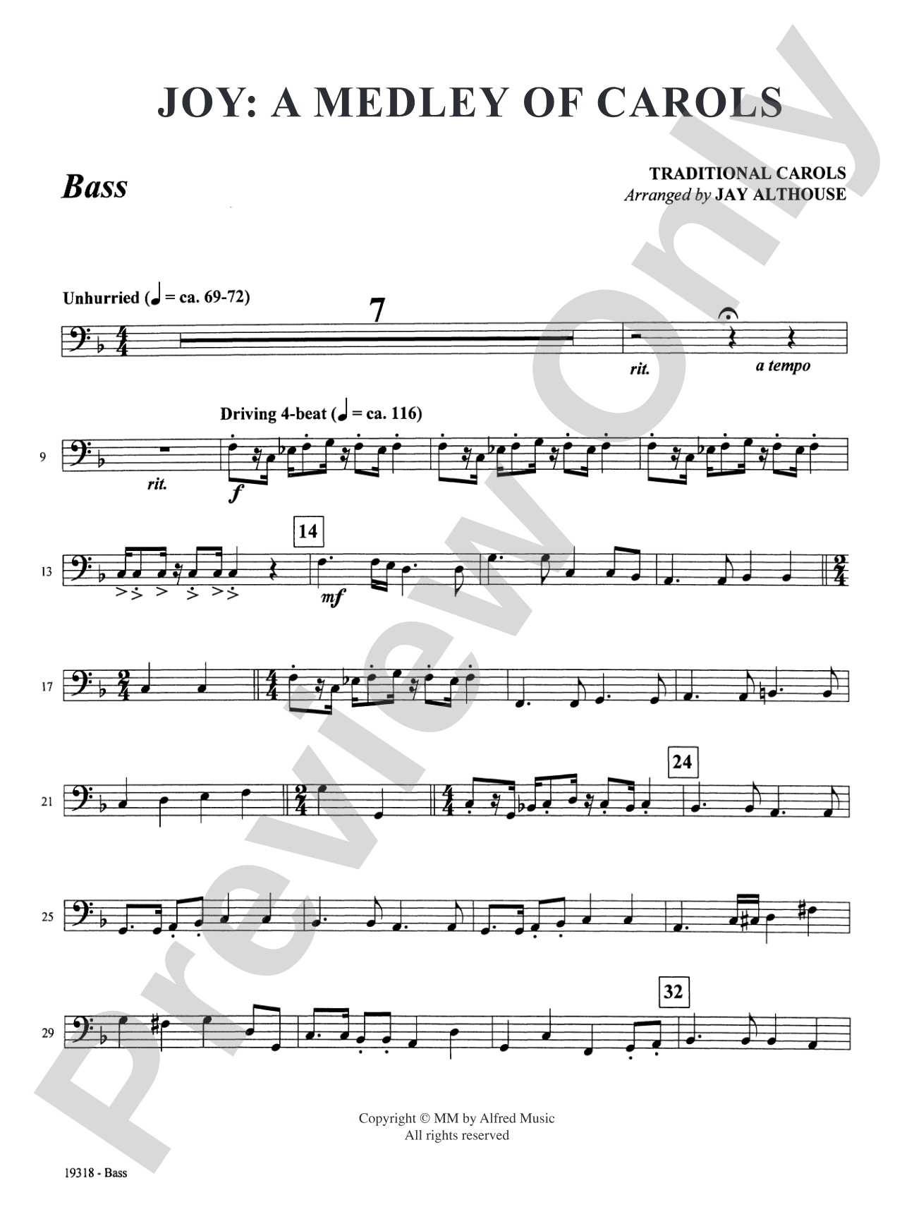 Joy: A Medley of Carols: String Bass