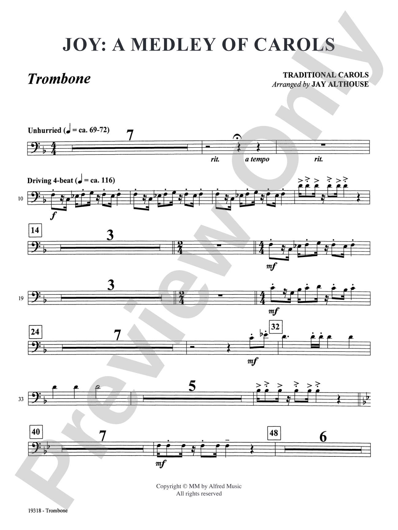Joy: A Medley of Carols: 1st Trombone