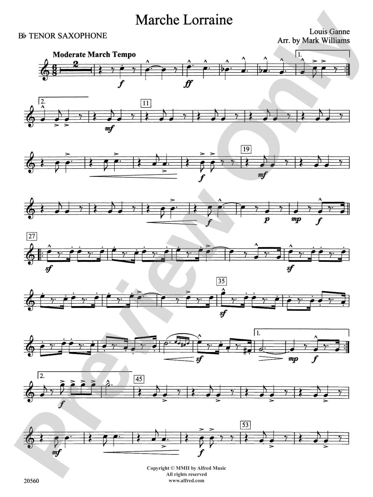 Marche Lorraine: B-flat Tenor Saxophone