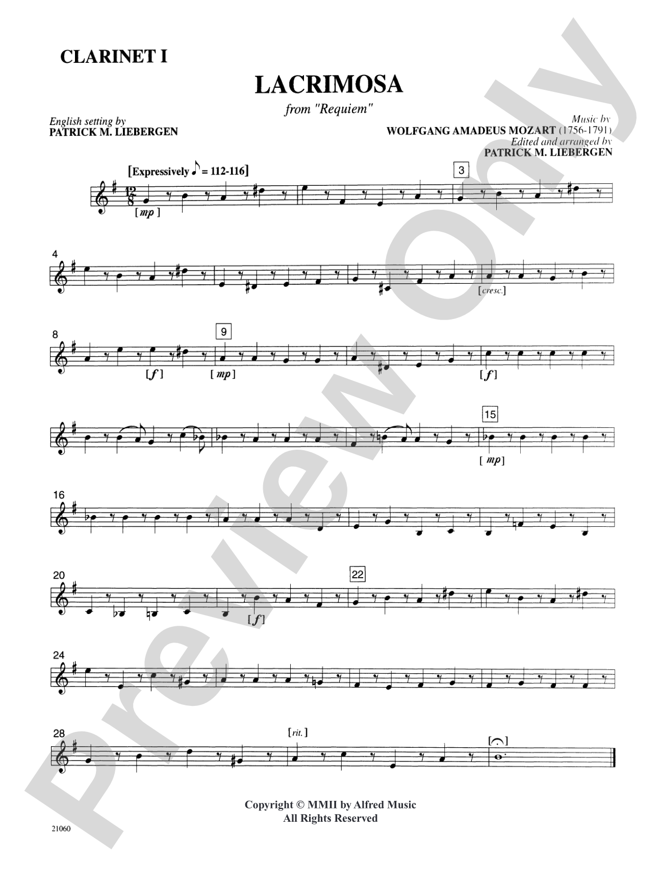 Lacrimosa (from Requiem): 1st B-flat Clarinet