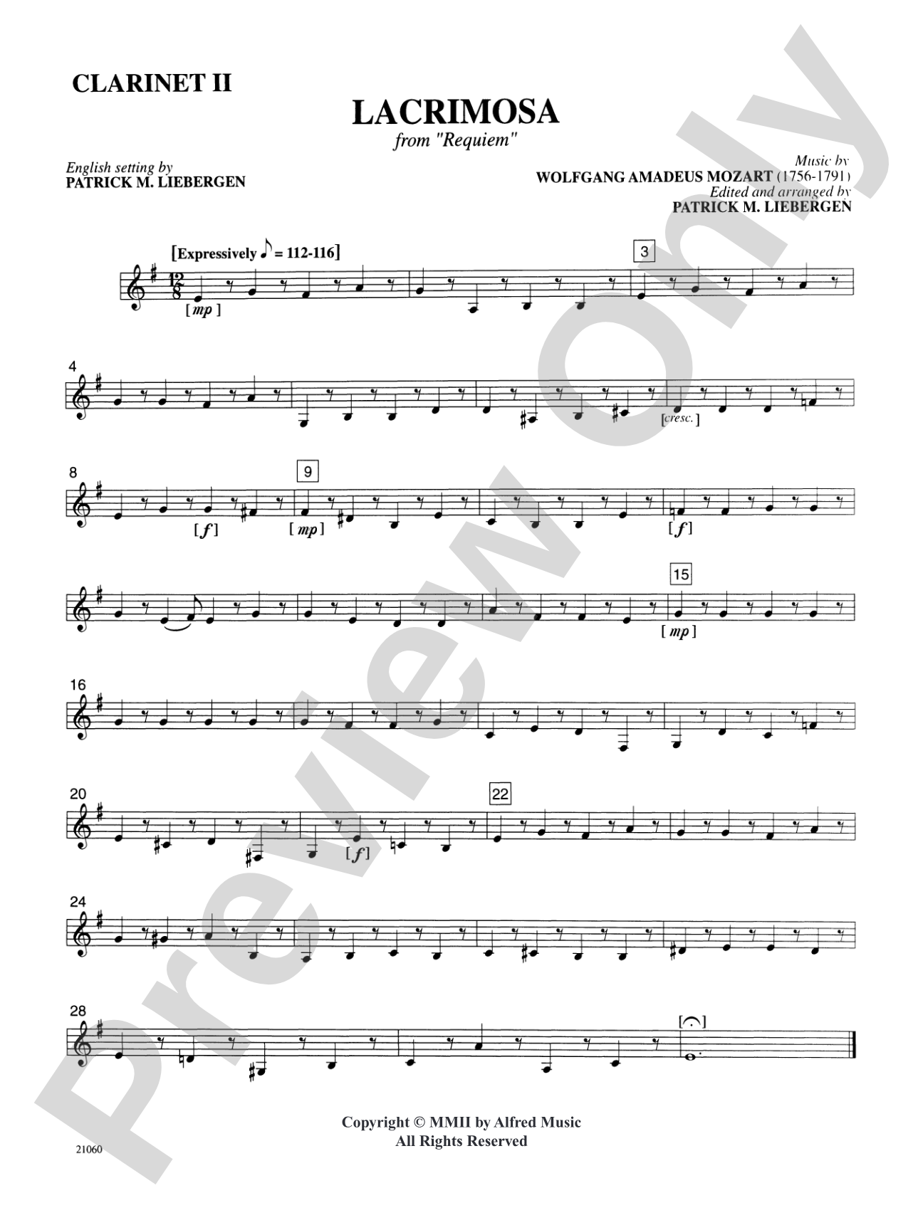 Lacrimosa (from Requiem): 2nd B-flat Clarinet