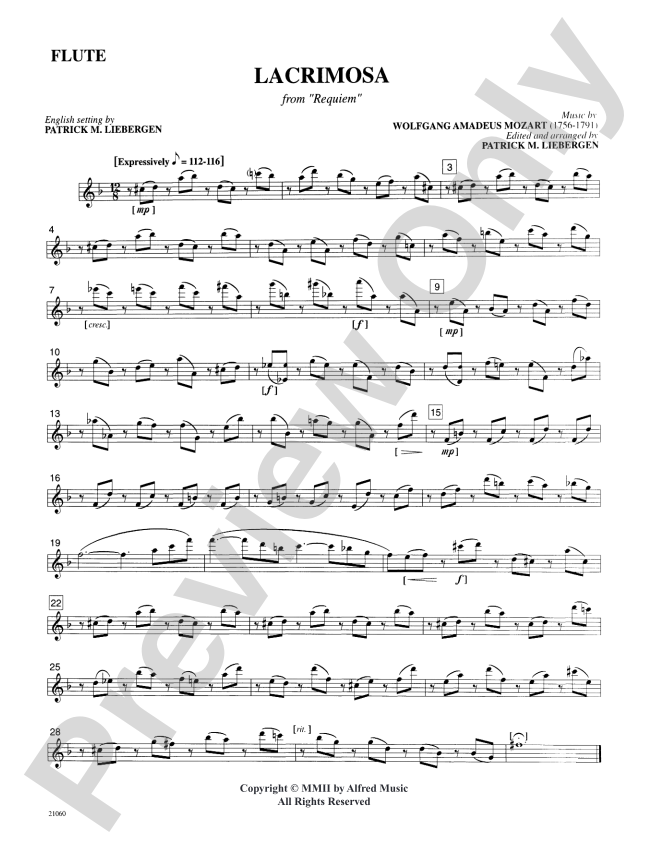 Lacrimosa (from Requiem): Flute