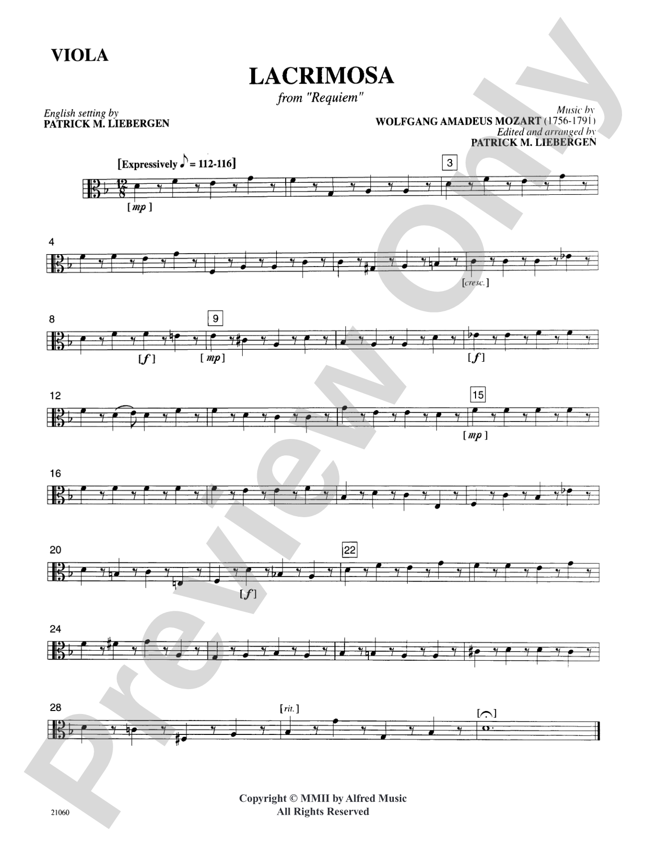 Lacrimosa (from Requiem): Viola
