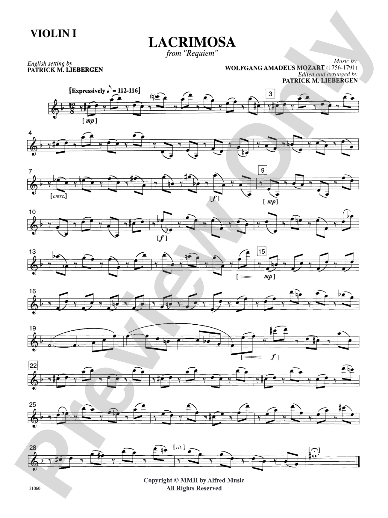 Lacrimosa (from Requiem): 1st Violin