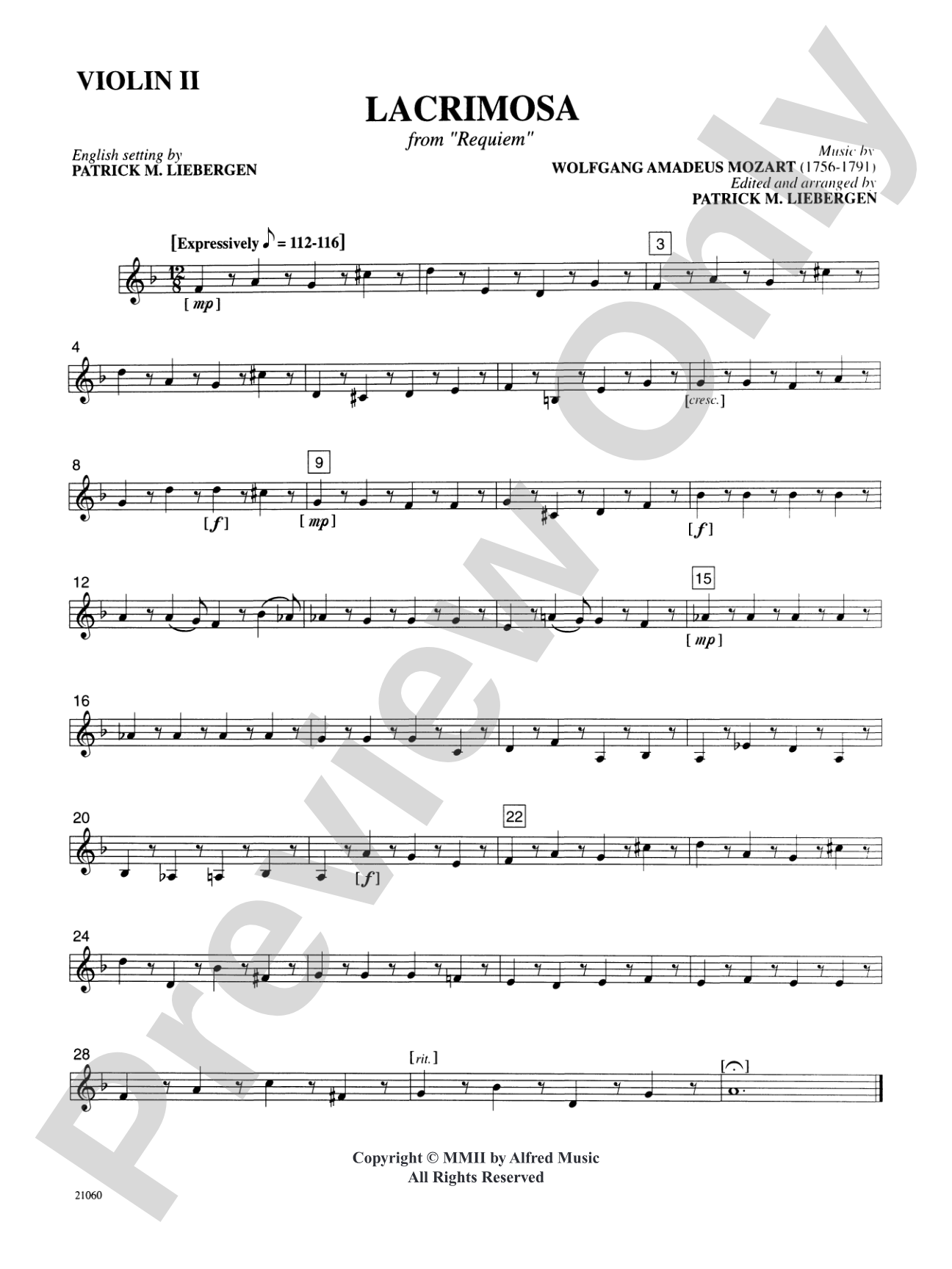 Lacrimosa (from Requiem): 2nd Violin