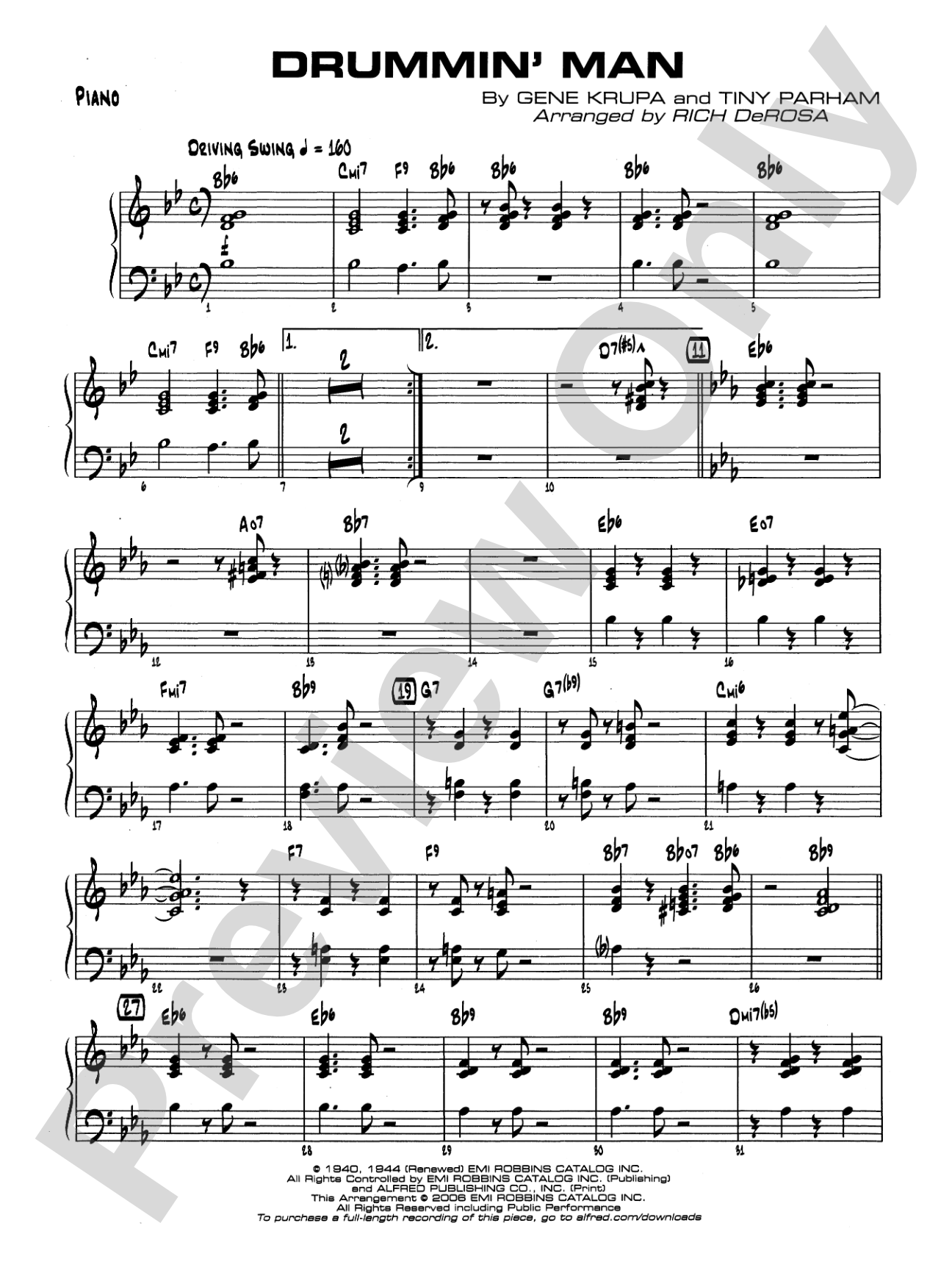 Drummin' Man: Piano Accompaniment