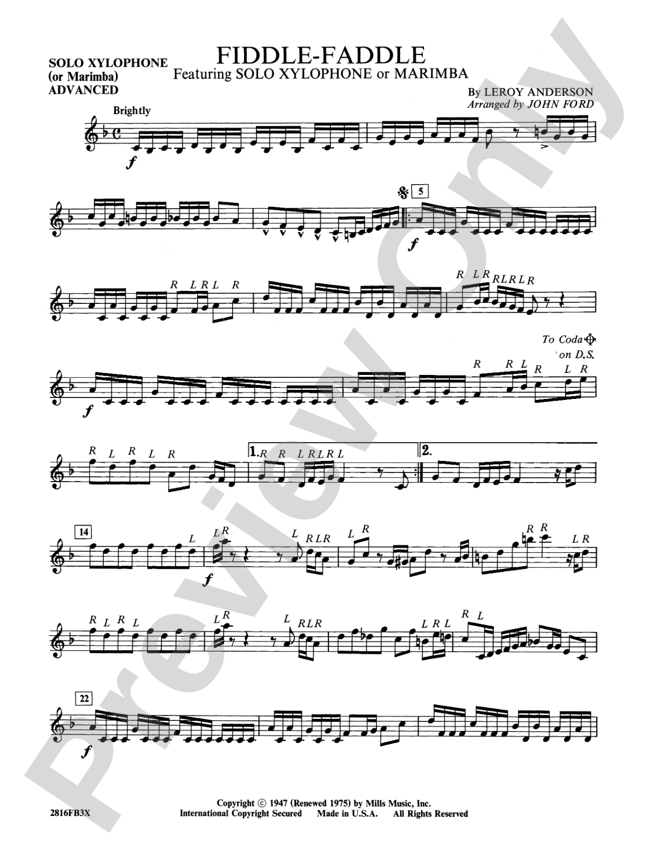 Fiddle-Faddle: Solo Xylophone (or Marimba) Advanced