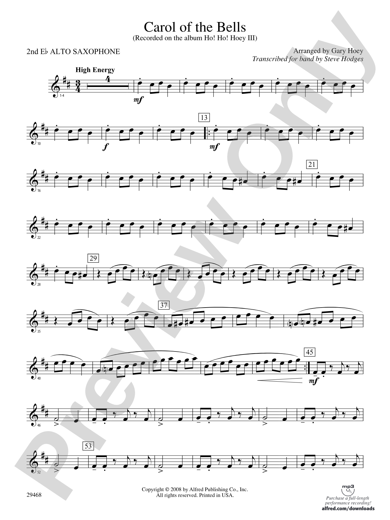 Carol of the Bells: 2nd E-flat Alto Saxophone
