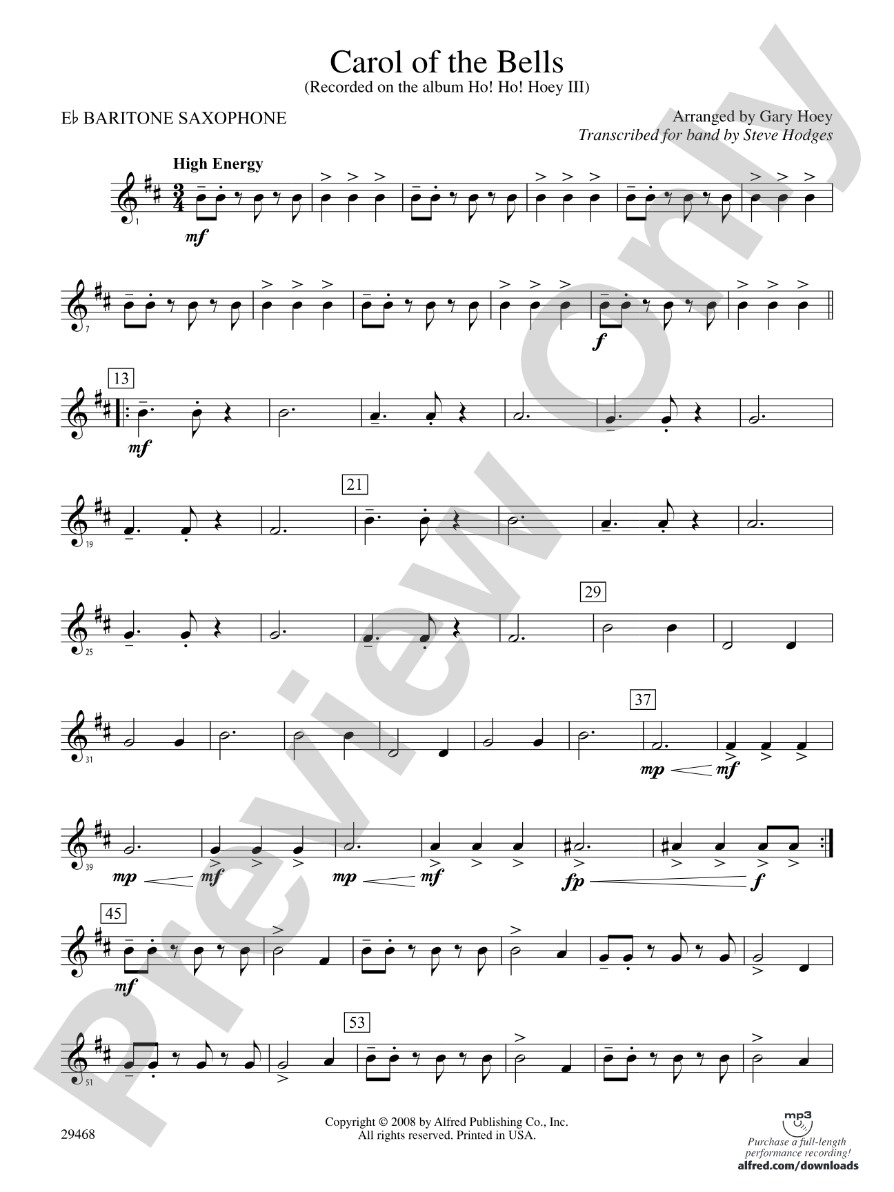 Carol of the Bells: E-flat Baritone Saxophone
