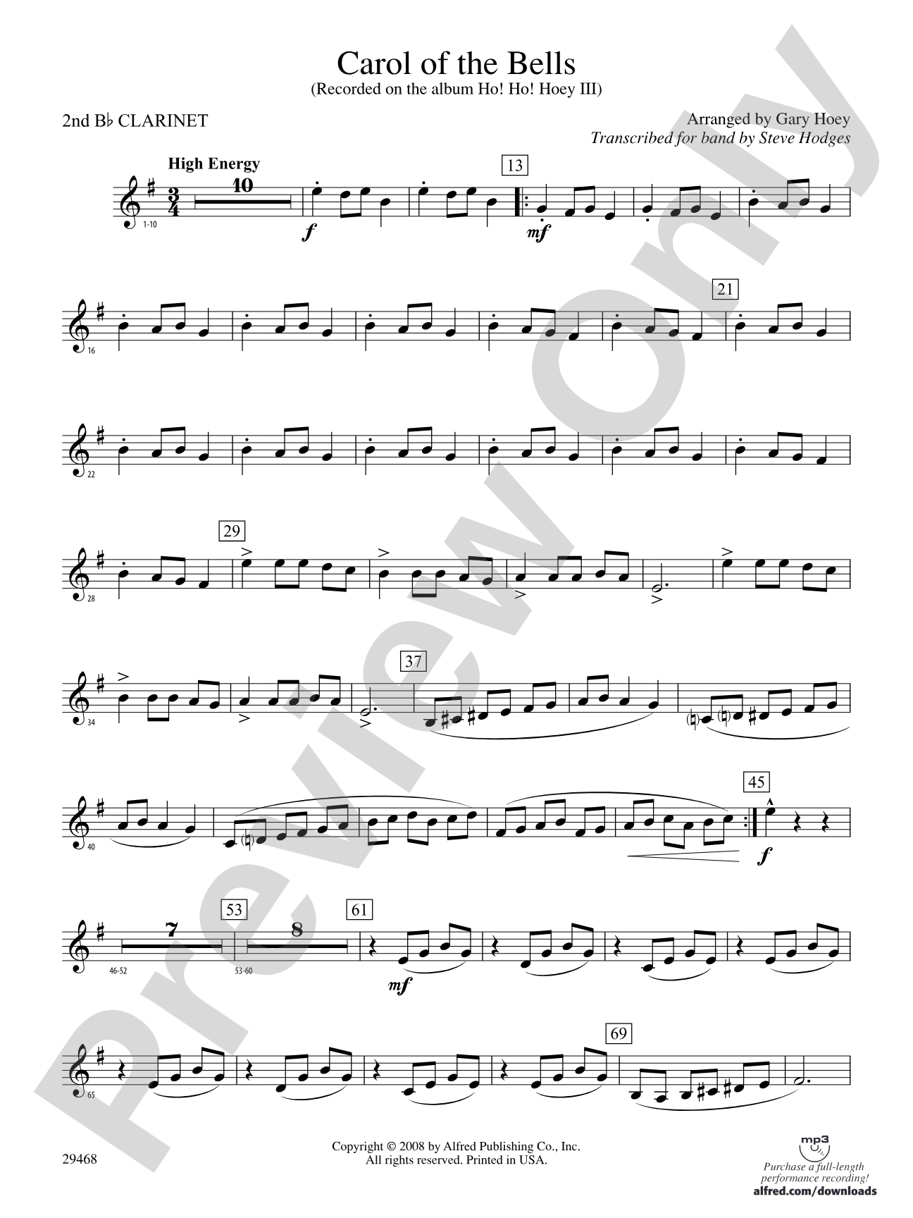 Carol of the Bells: 2nd B-flat Clarinet