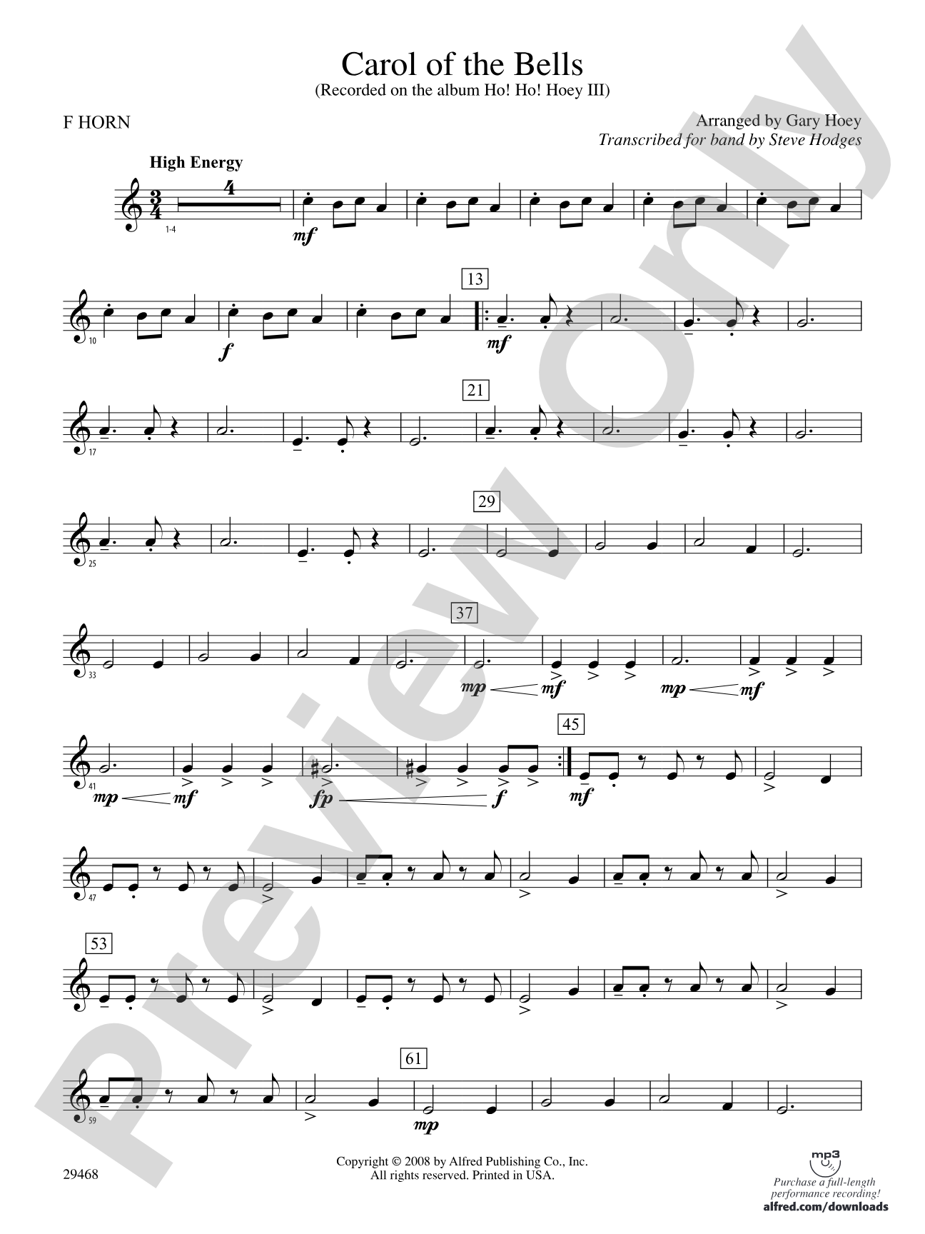 Carol of the Bells: 1st F Horn