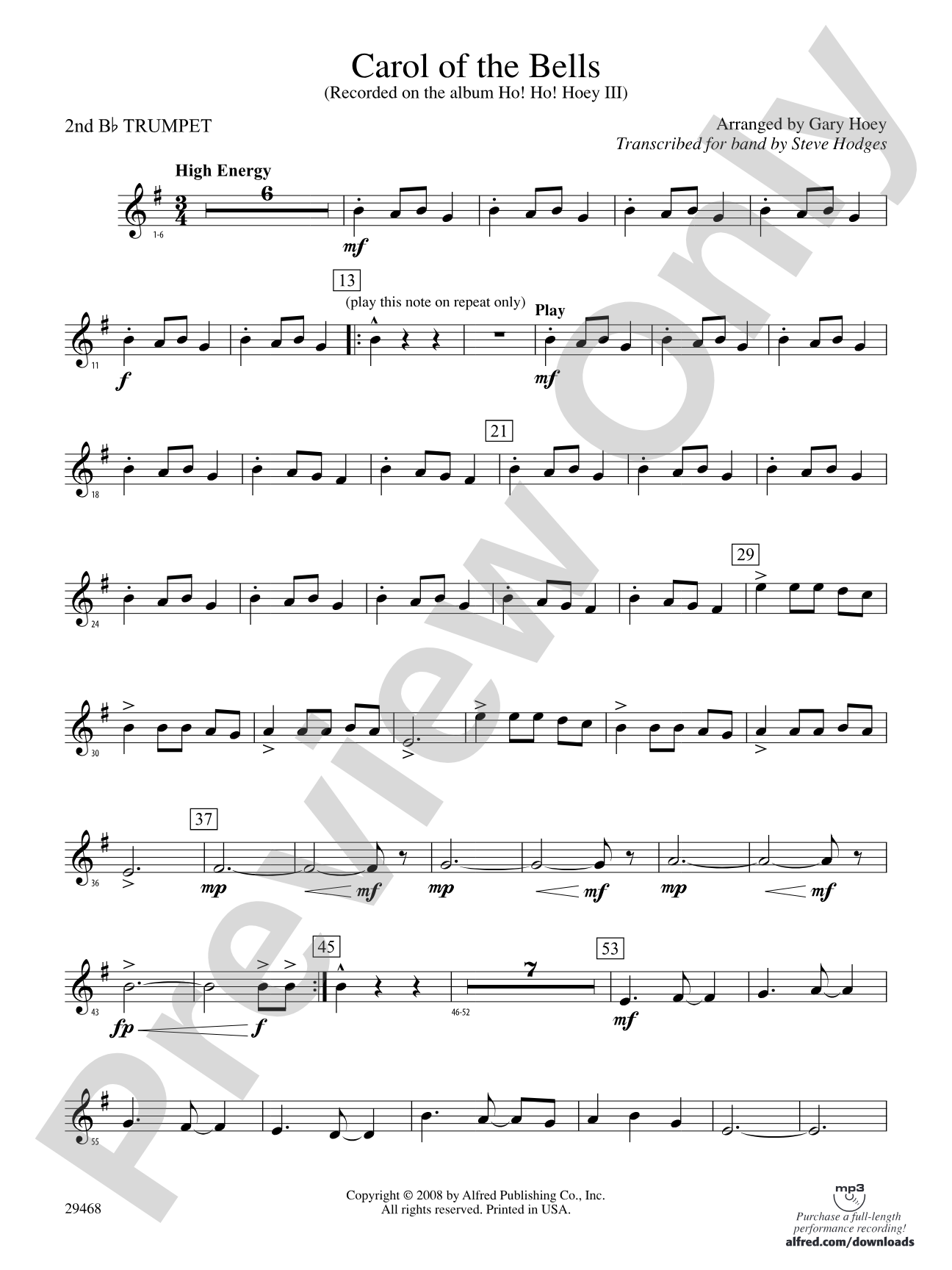 Carol of the Bells: 2nd B-flat Trumpet