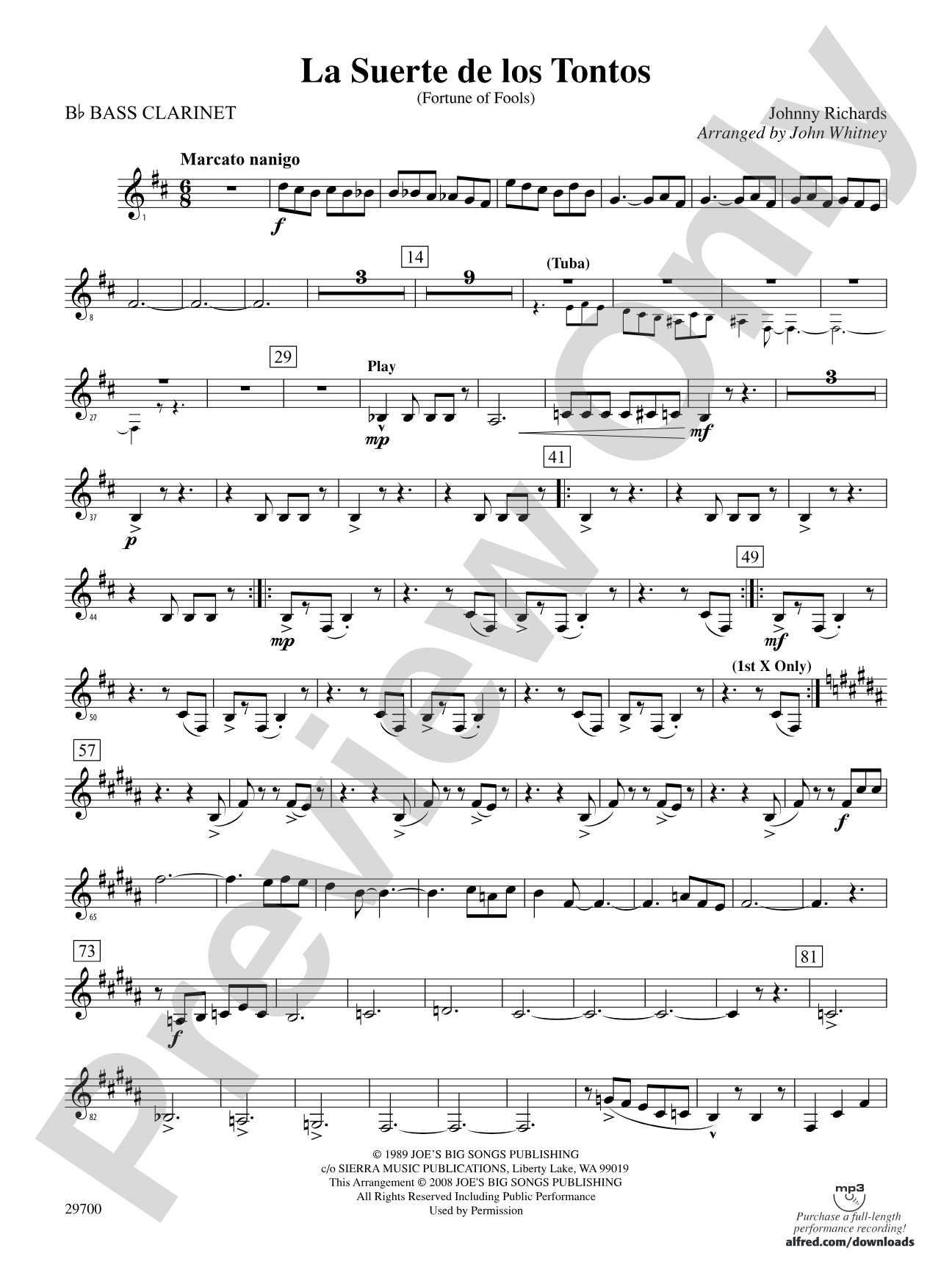 La Suerte de los Tontos (Fortune of Fools): B-flat Bass Clarinet