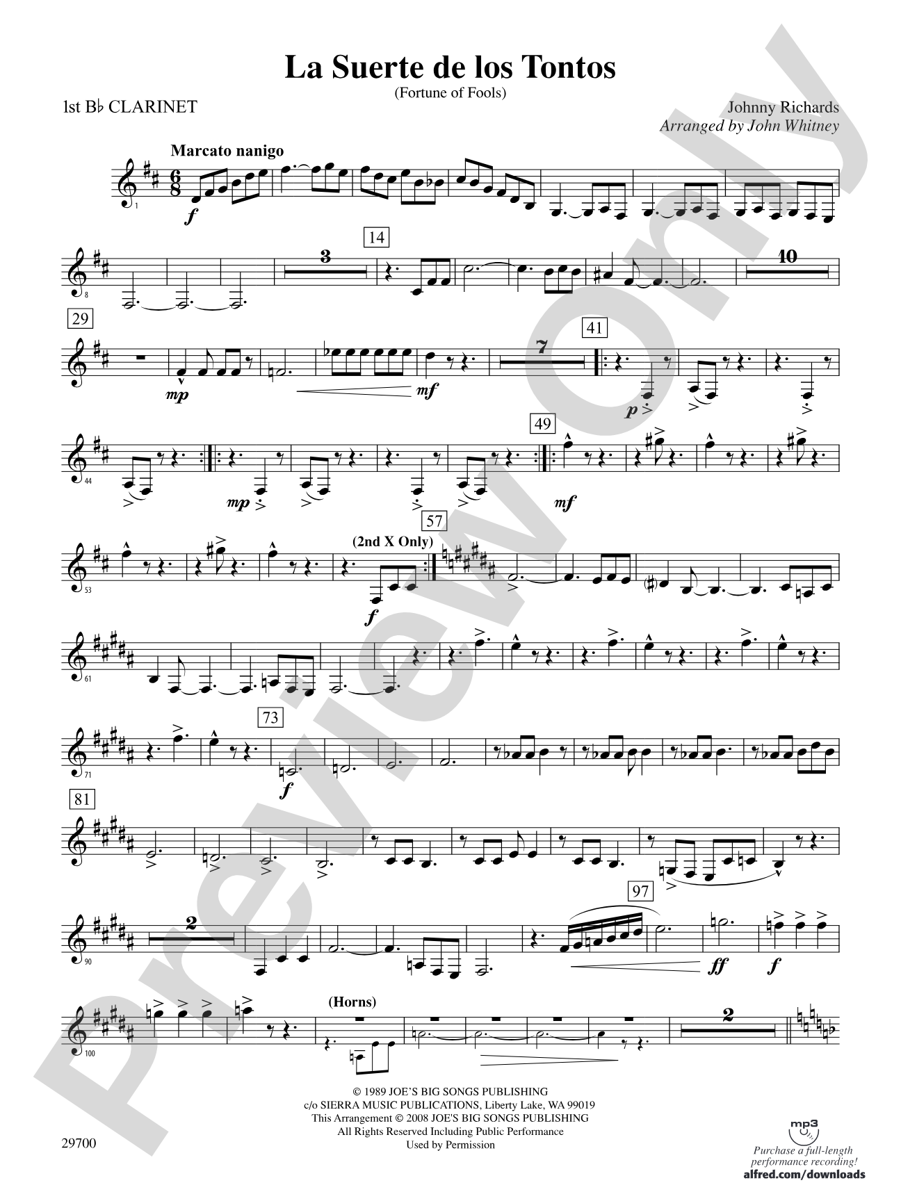 La Suerte de los Tontos (Fortune of Fools): 1st B-flat Clarinet