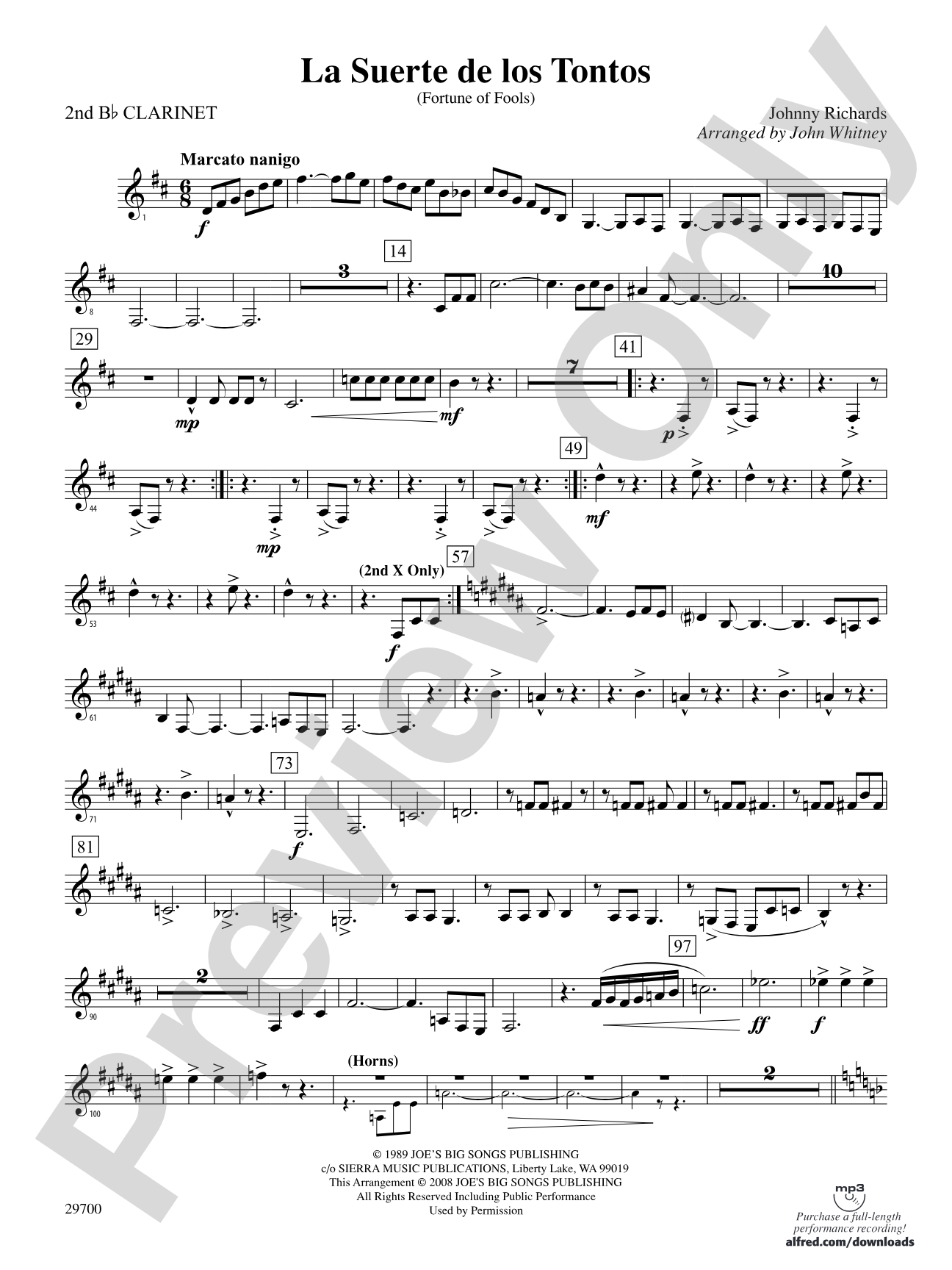 La Suerte de los Tontos (Fortune of Fools): 2nd B-flat Clarinet