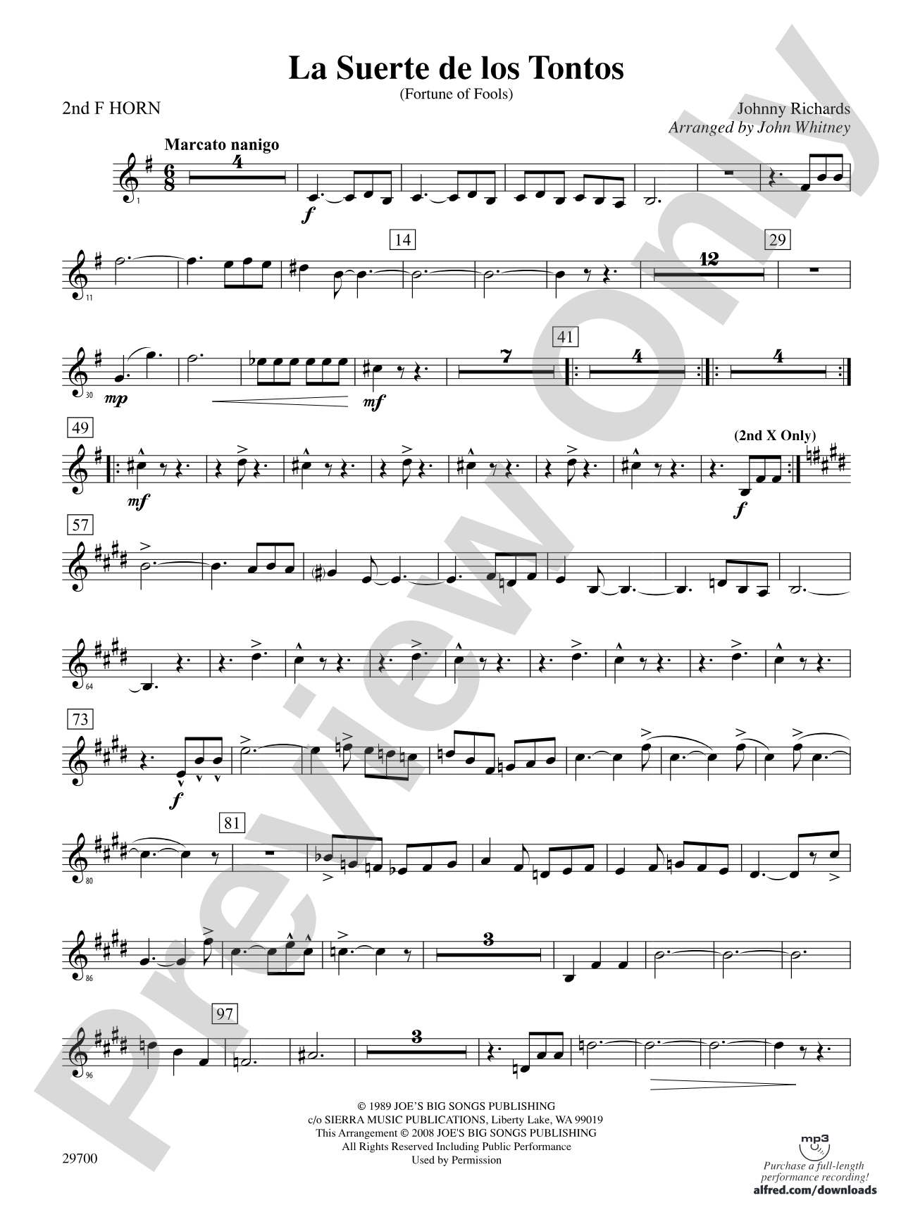 La Suerte de los Tontos (Fortune of Fools): 2nd F Horn
