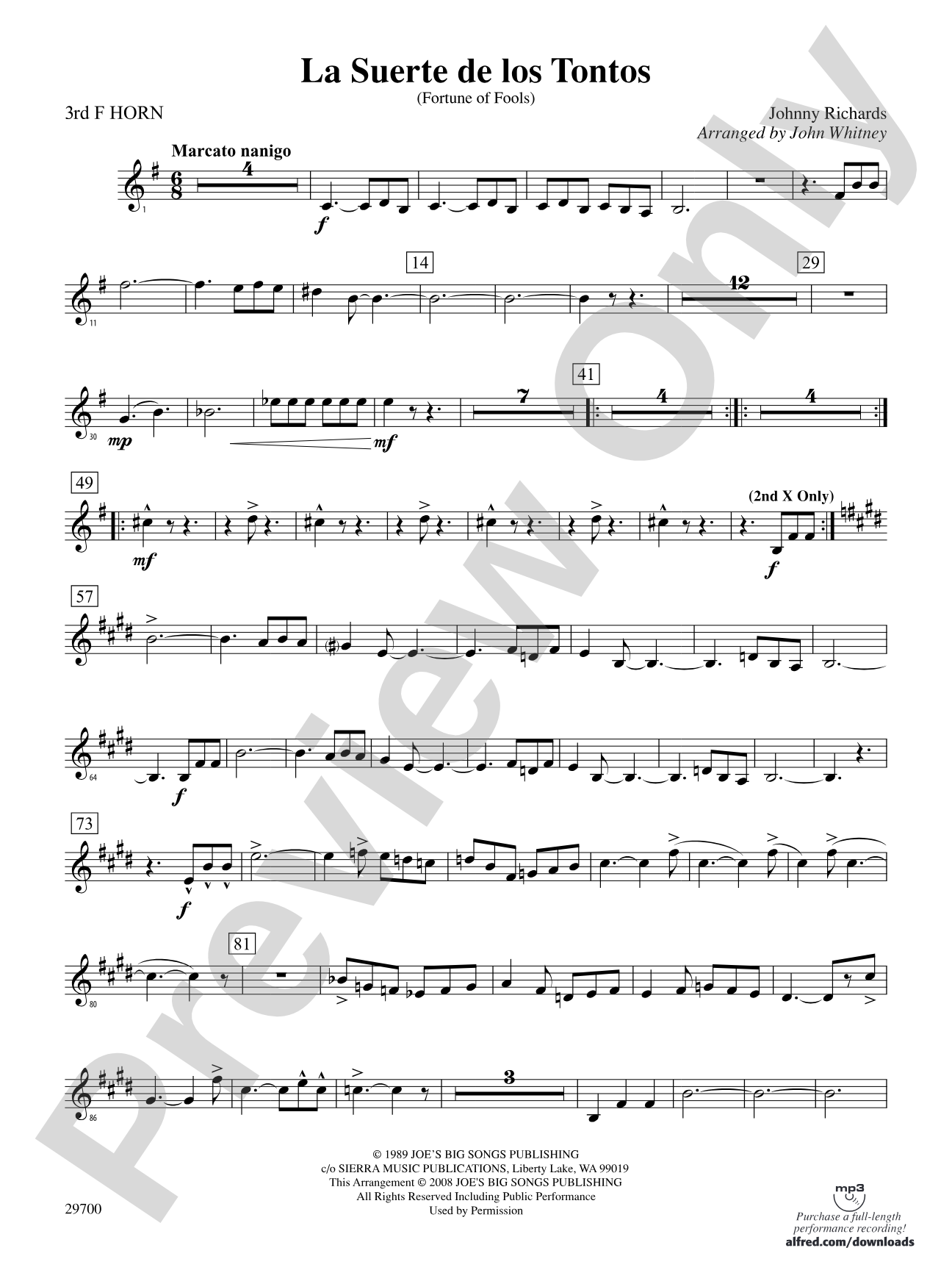 La Suerte de los Tontos (Fortune of Fools): 3rd F Horn