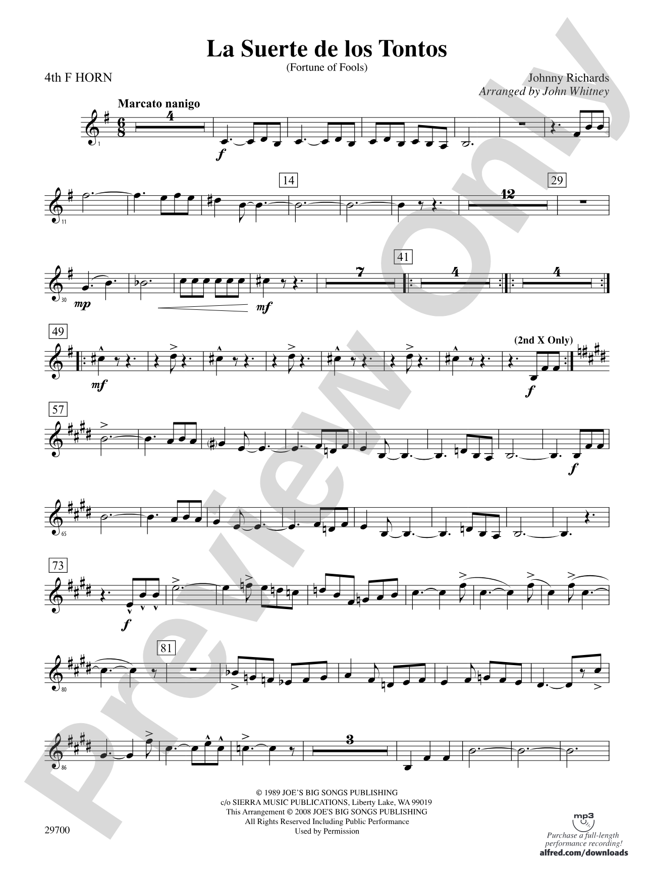 La Suerte de los Tontos (Fortune of Fools): 4th F Horn