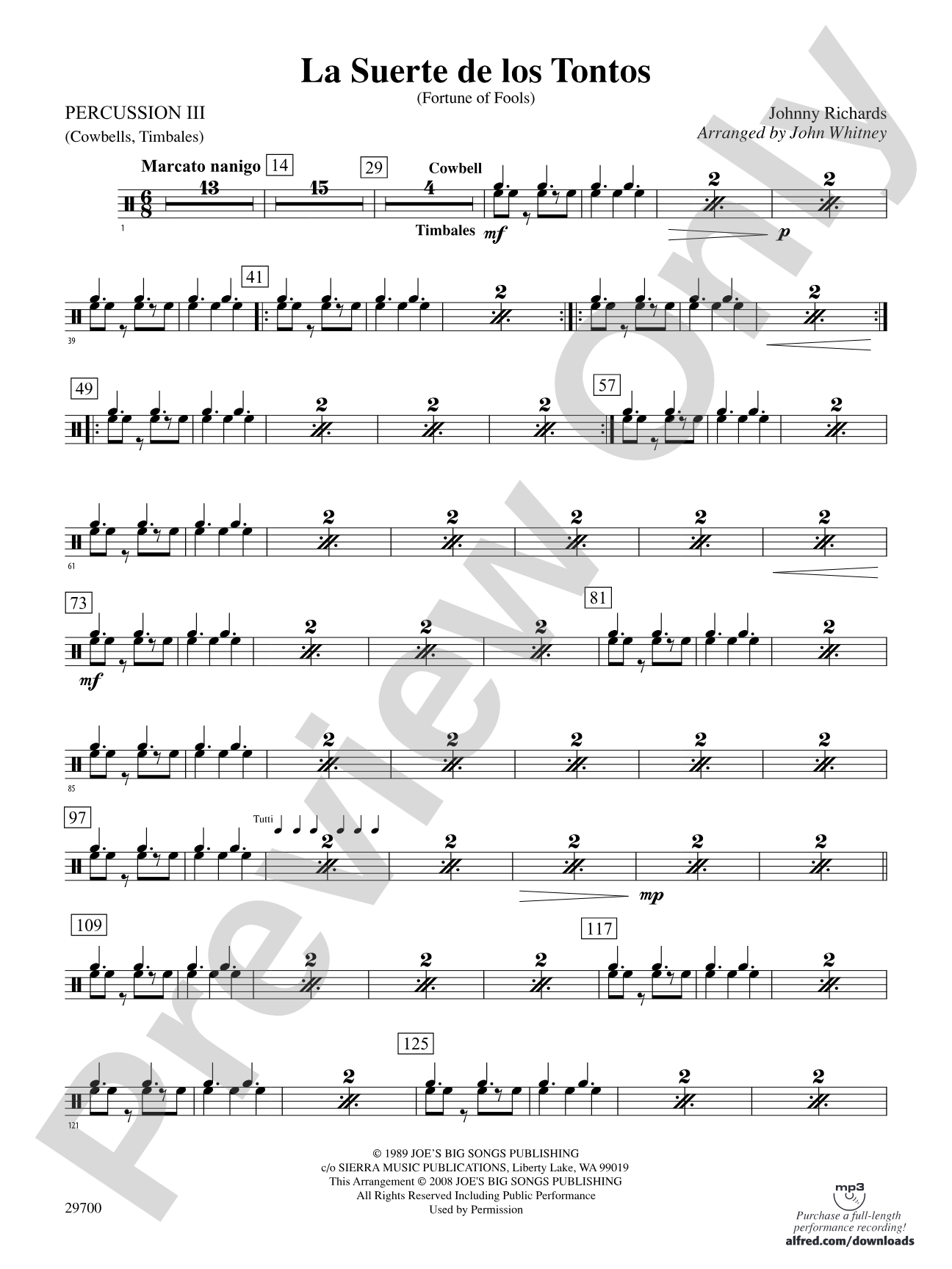 La Suerte de los Tontos (Fortune of Fools): 3rd Percussion