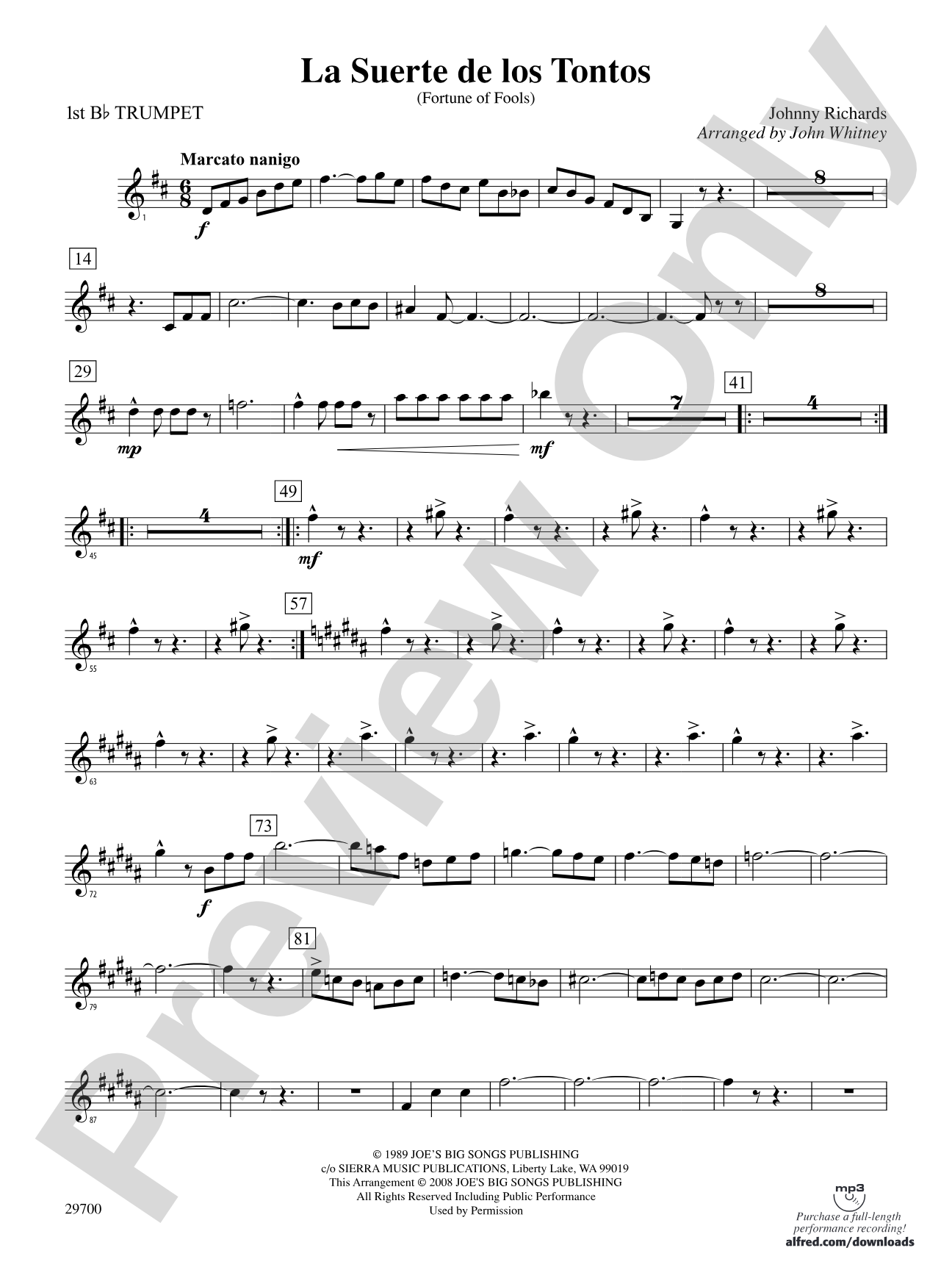 La Suerte de los Tontos (Fortune of Fools): 1st B-flat Trumpet