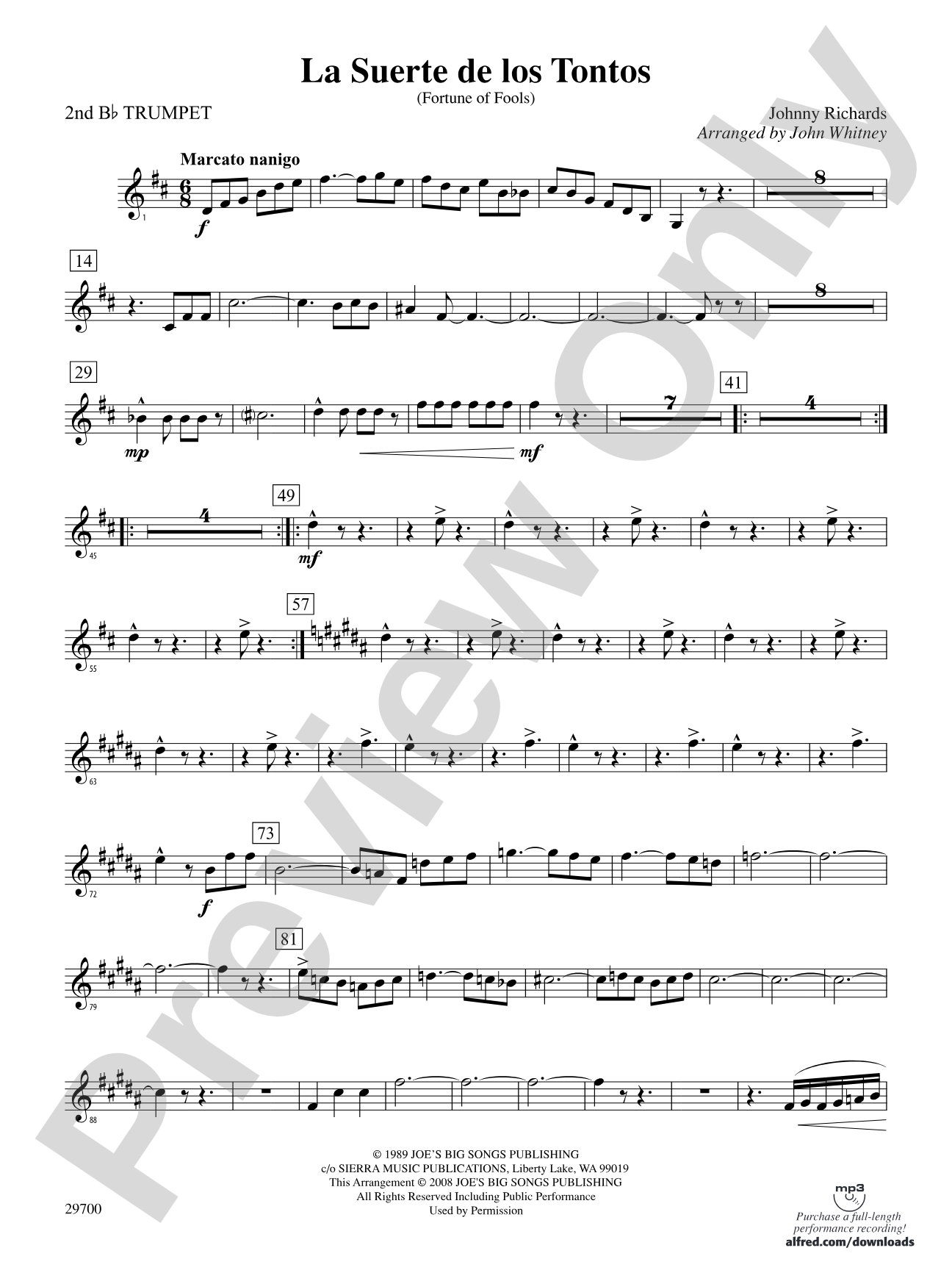 La Suerte de los Tontos (Fortune of Fools): 2nd B-flat Trumpet