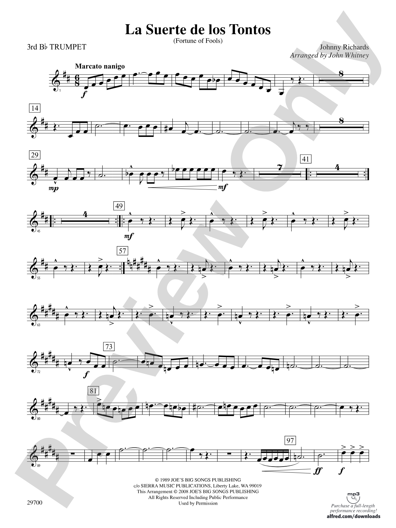 La Suerte de los Tontos (Fortune of Fools): 3rd B-flat Trumpet