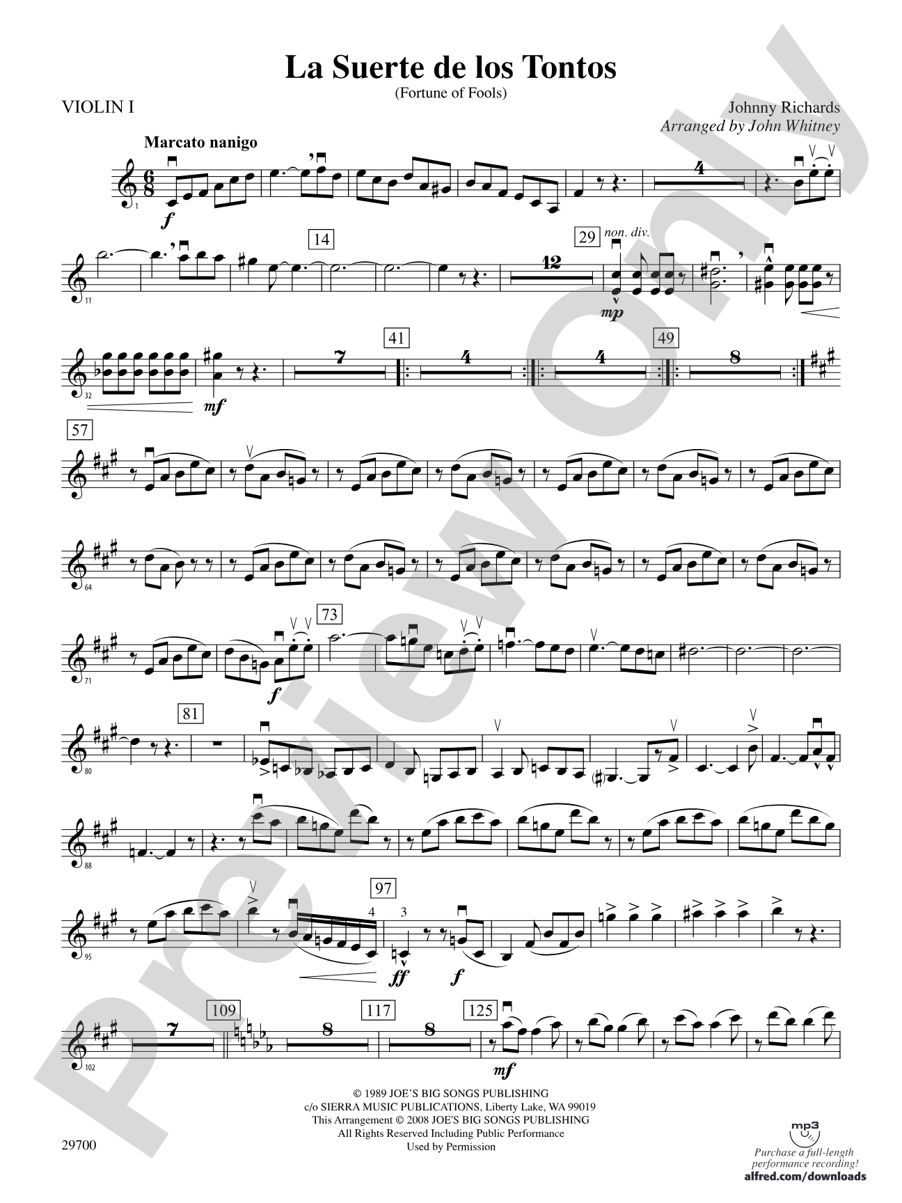 La Suerte de los Tontos (Fortune of Fools): 1st Violin